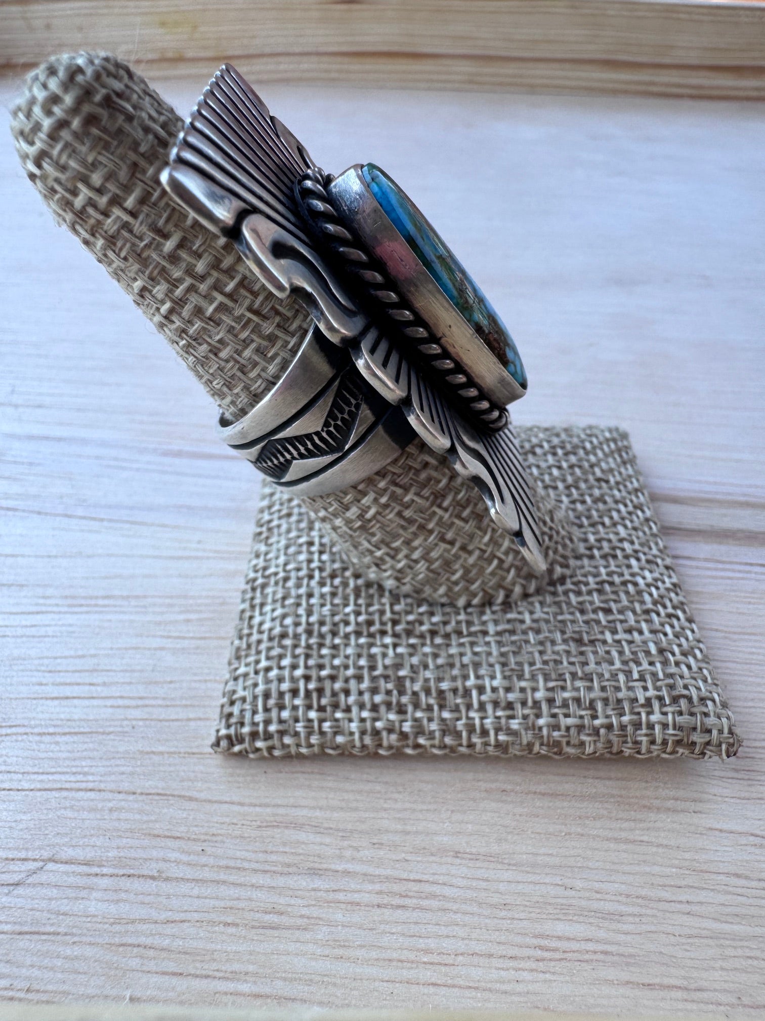 Handcrafted Turquoise & Sterling Silver Ring Size 7 by John Nelson