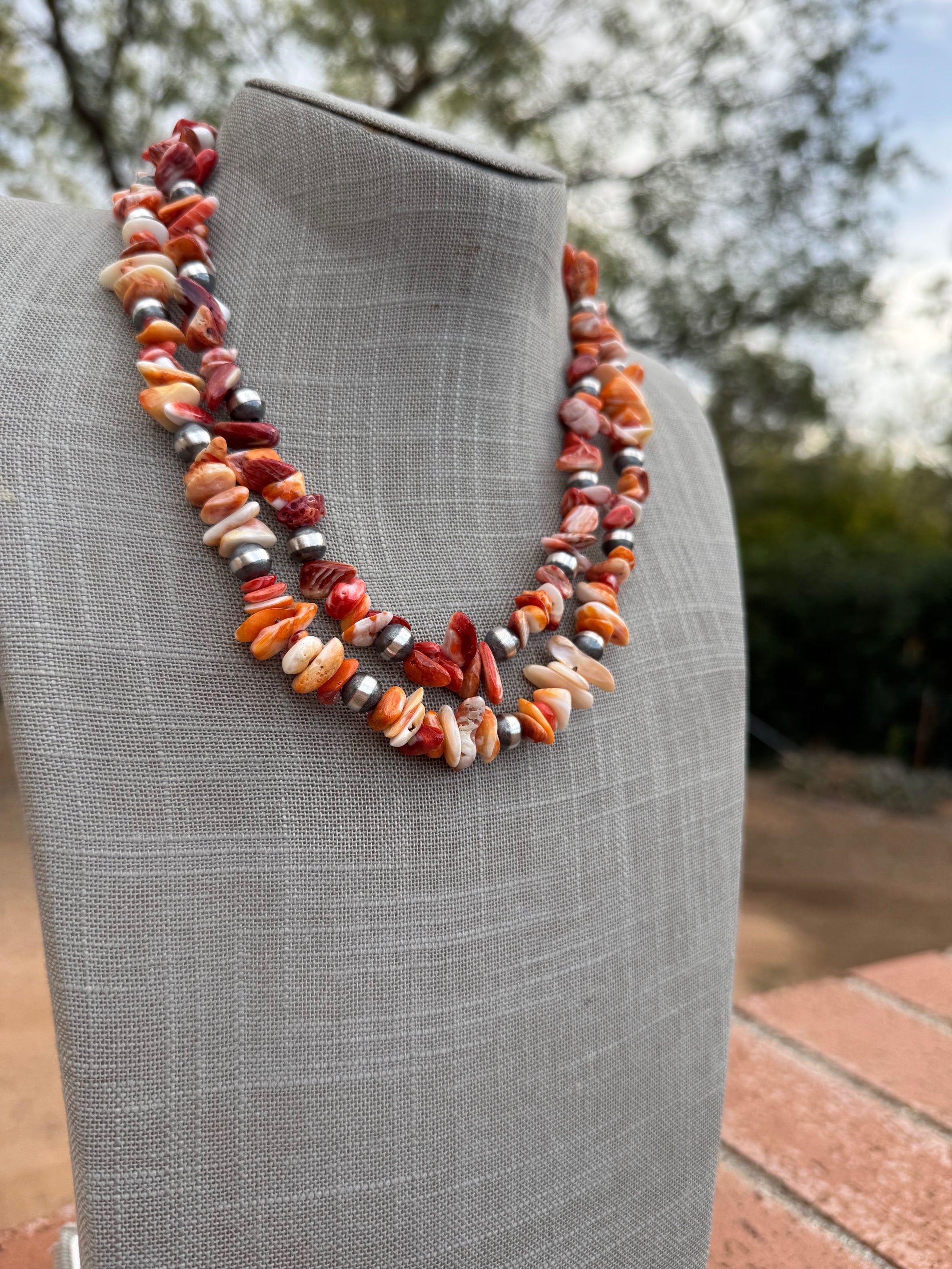 Handcrafted Spiny & Sterling Silver 8mm Beaded Necklace