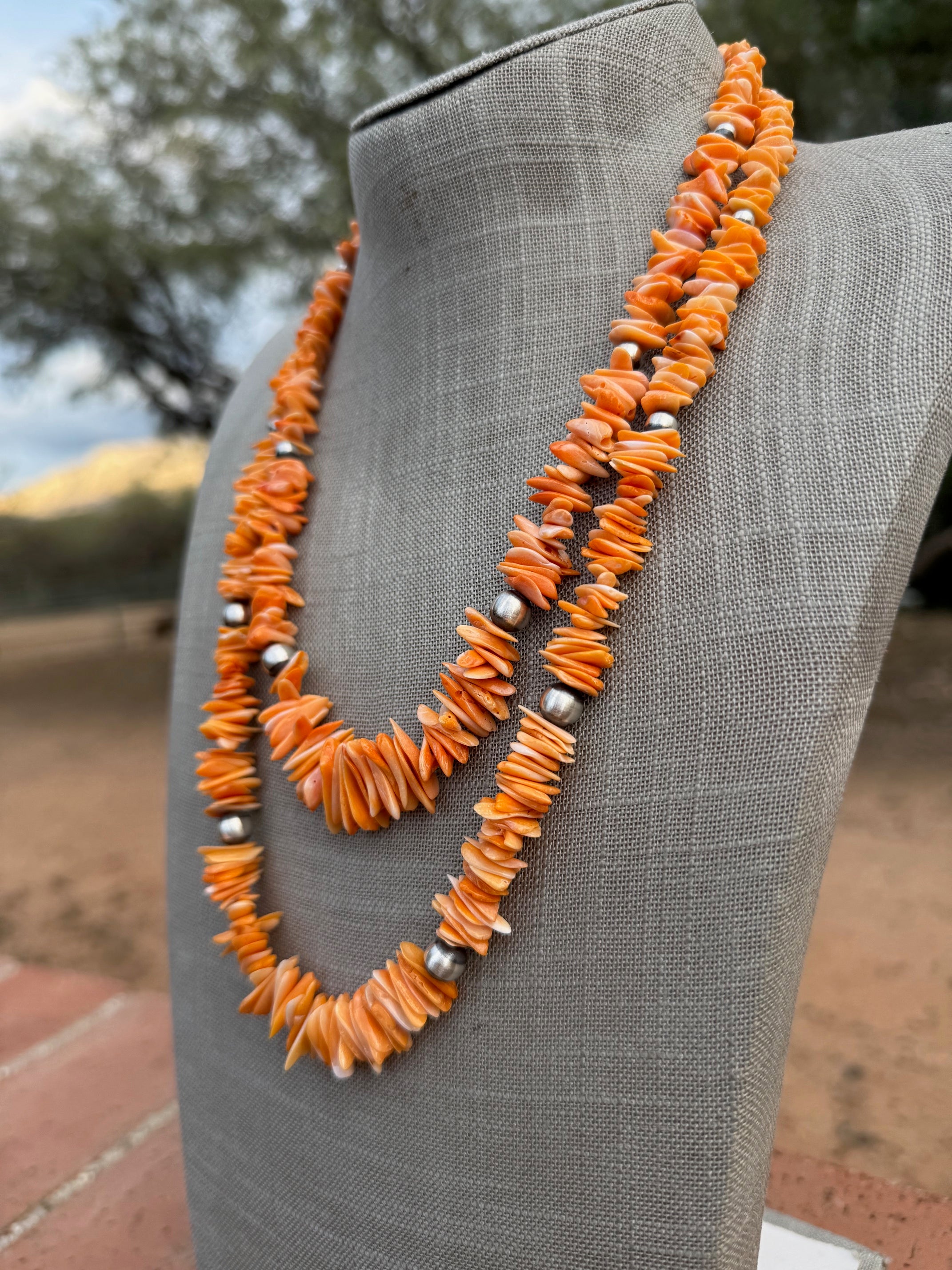 Handcrafted Spiny & Sterling Silver 5-8mm Beaded Necklace