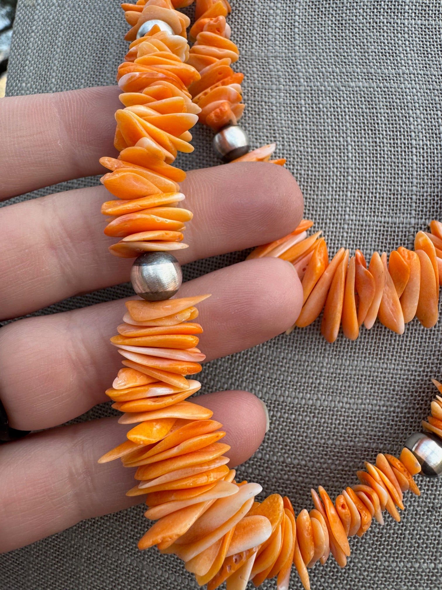 Handcrafted Spiny & Sterling Silver 5-8mm Beaded Necklace