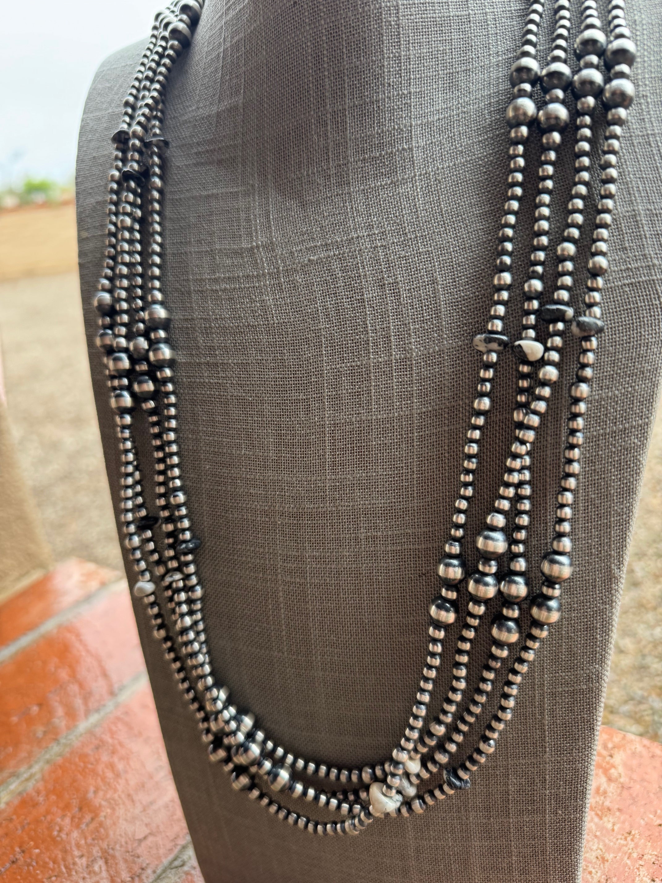 Handcrafted Sterling Silver & White Buffalo 4-8mm Beaded Necklace 36"