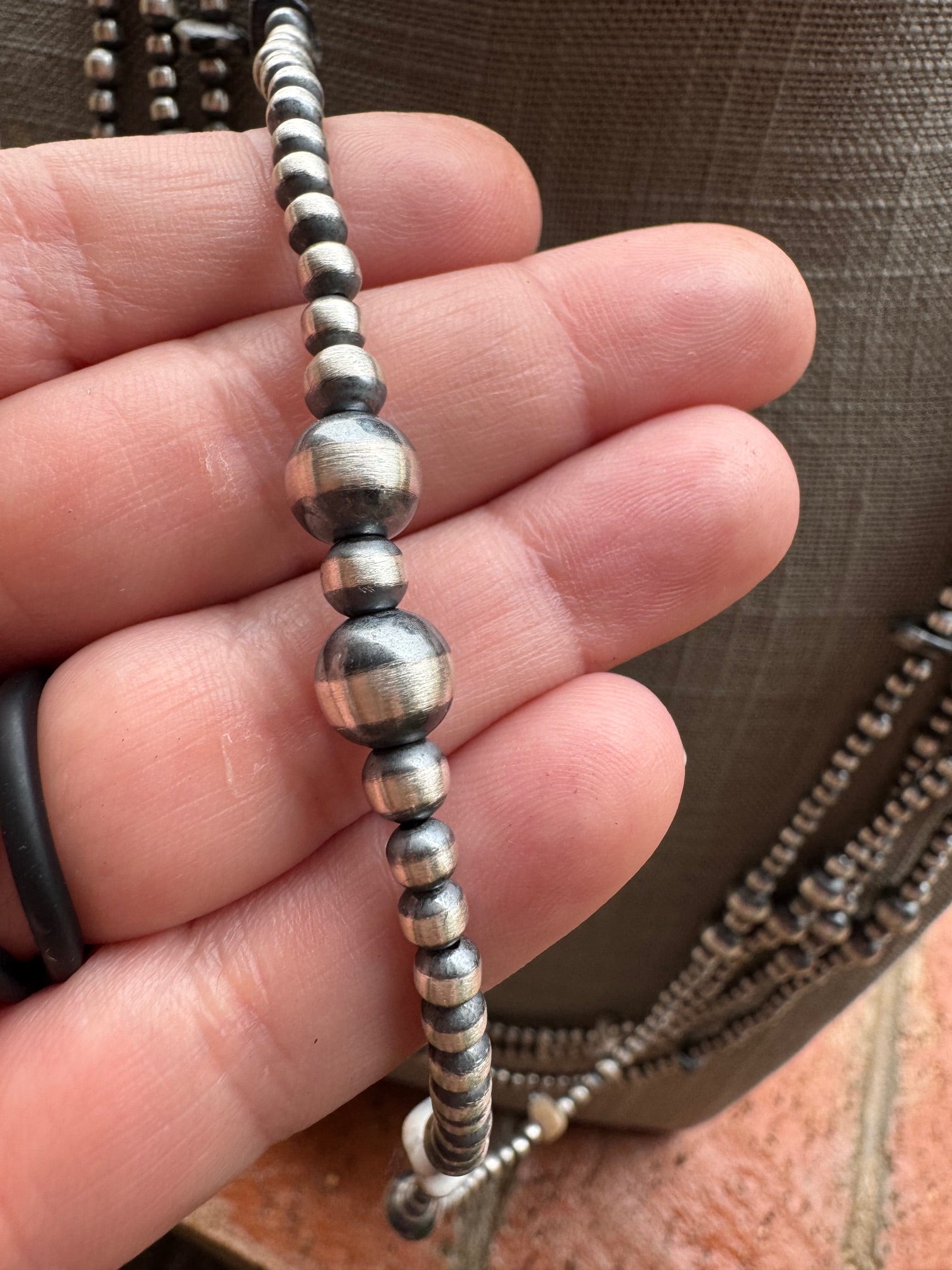 Handcrafted Sterling Silver & White Buffalo 4-8mm Beaded Necklace 36"