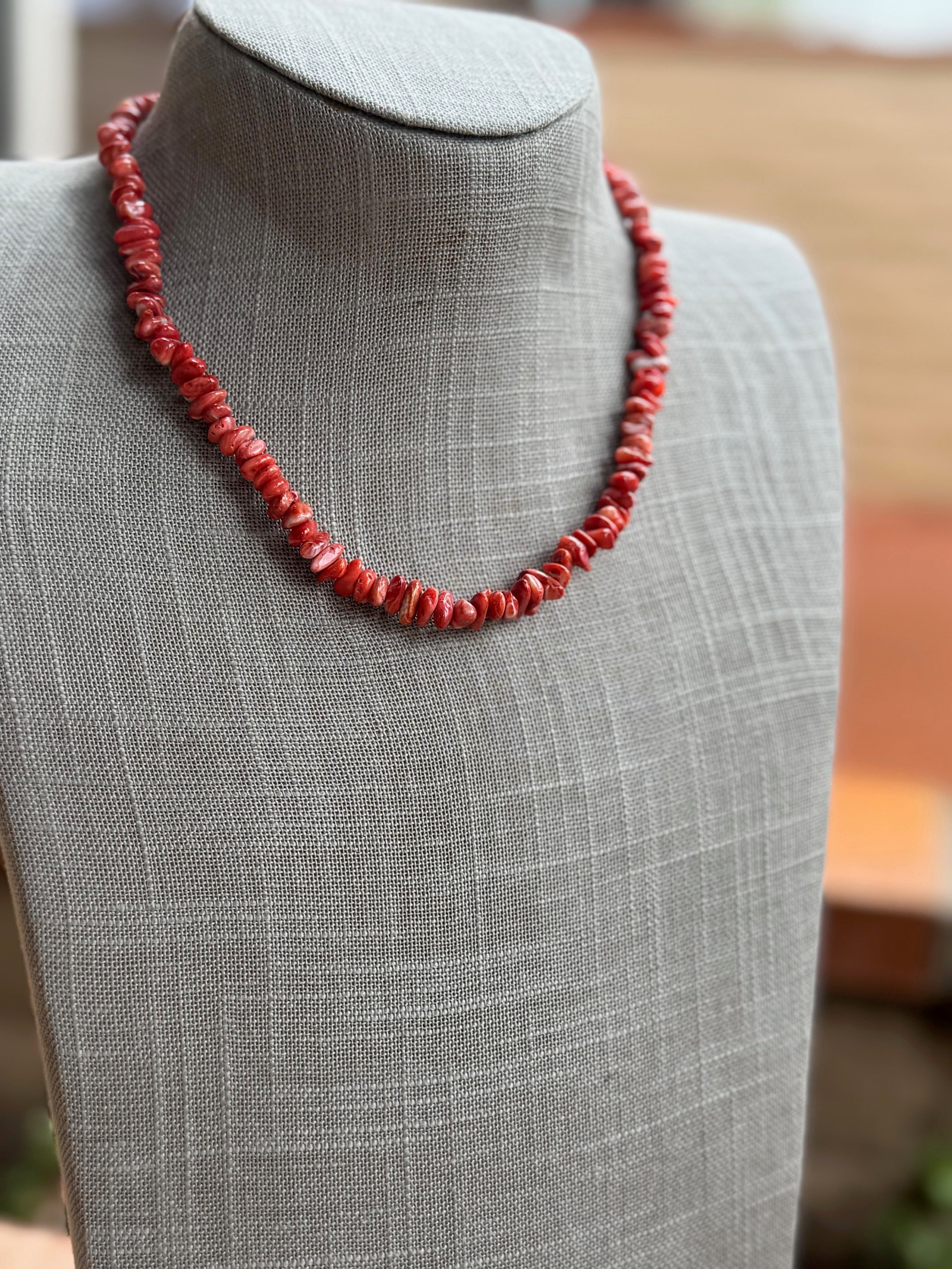 Handcrafted Coral Beaded Necklace 18"