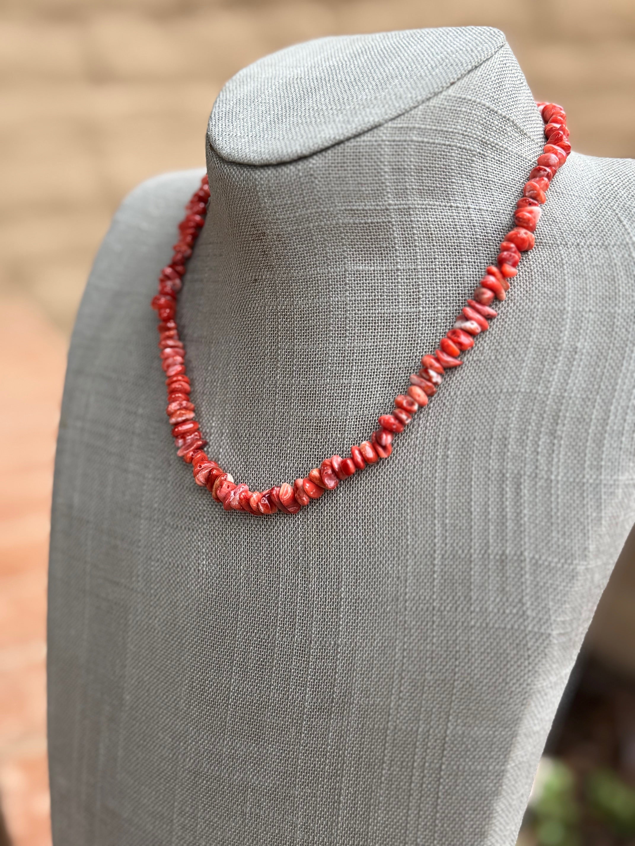 Handcrafted Coral Beaded Necklace 18"
