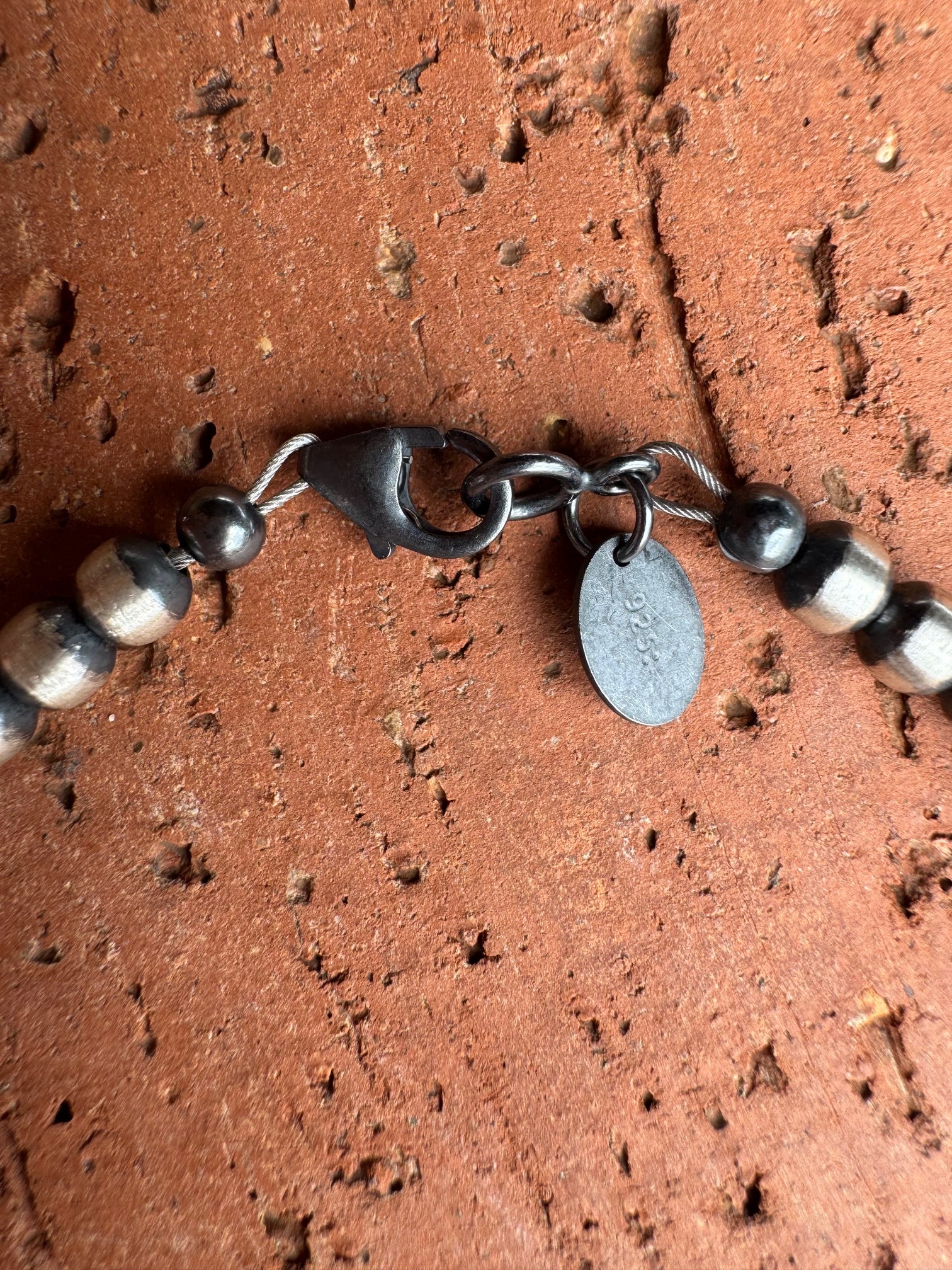 Handcrafted Orange Spiny & Sterling Silver 4mm Beaded Bracelet 7.5"