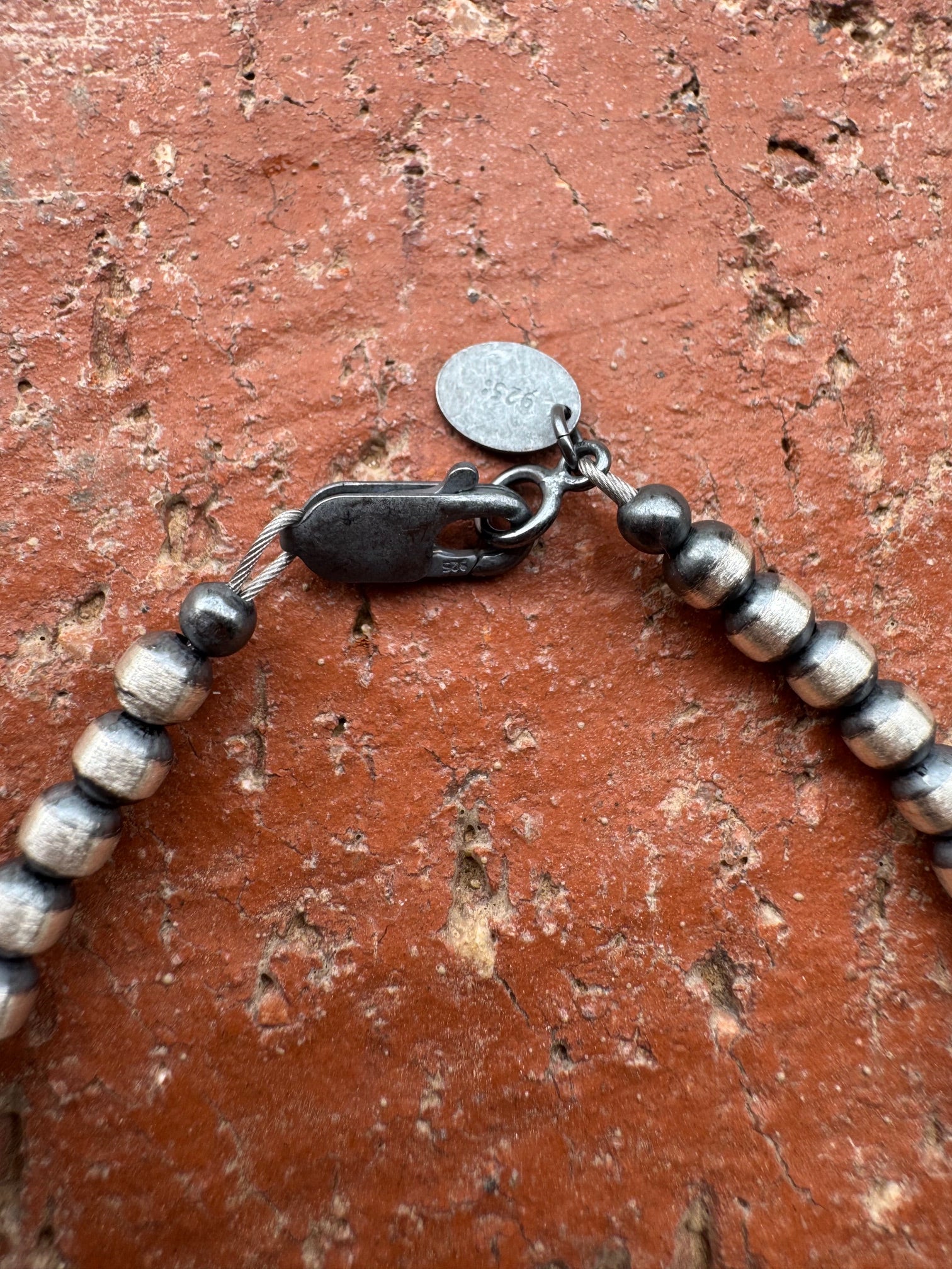 Handcrafted Orange Spiny & Sterling Silver 4-5mm Beaded Bracelet 7.5"