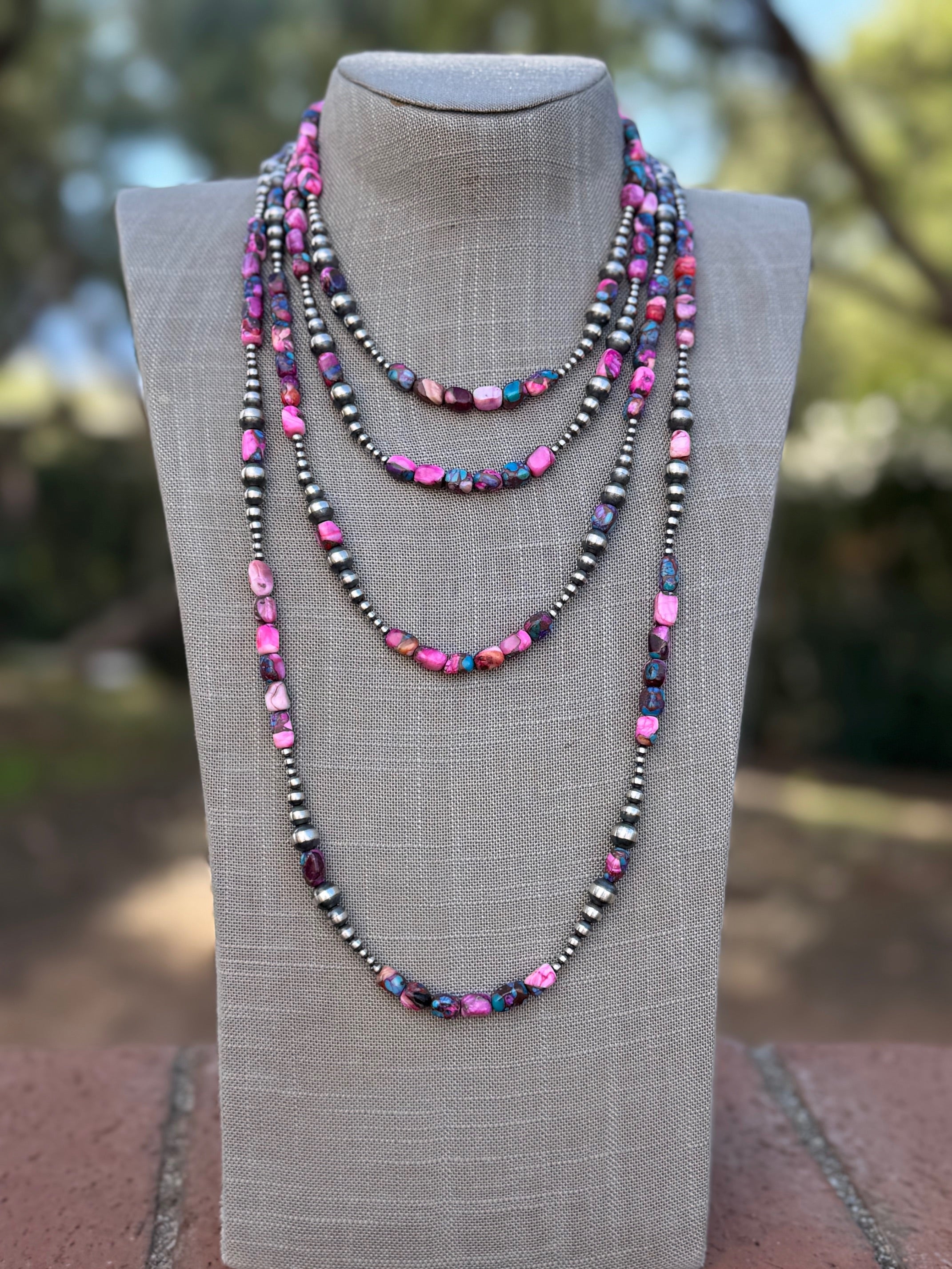 Handcrafted Sterling Silver & Pink Dream 3-8mm Beaded Necklace