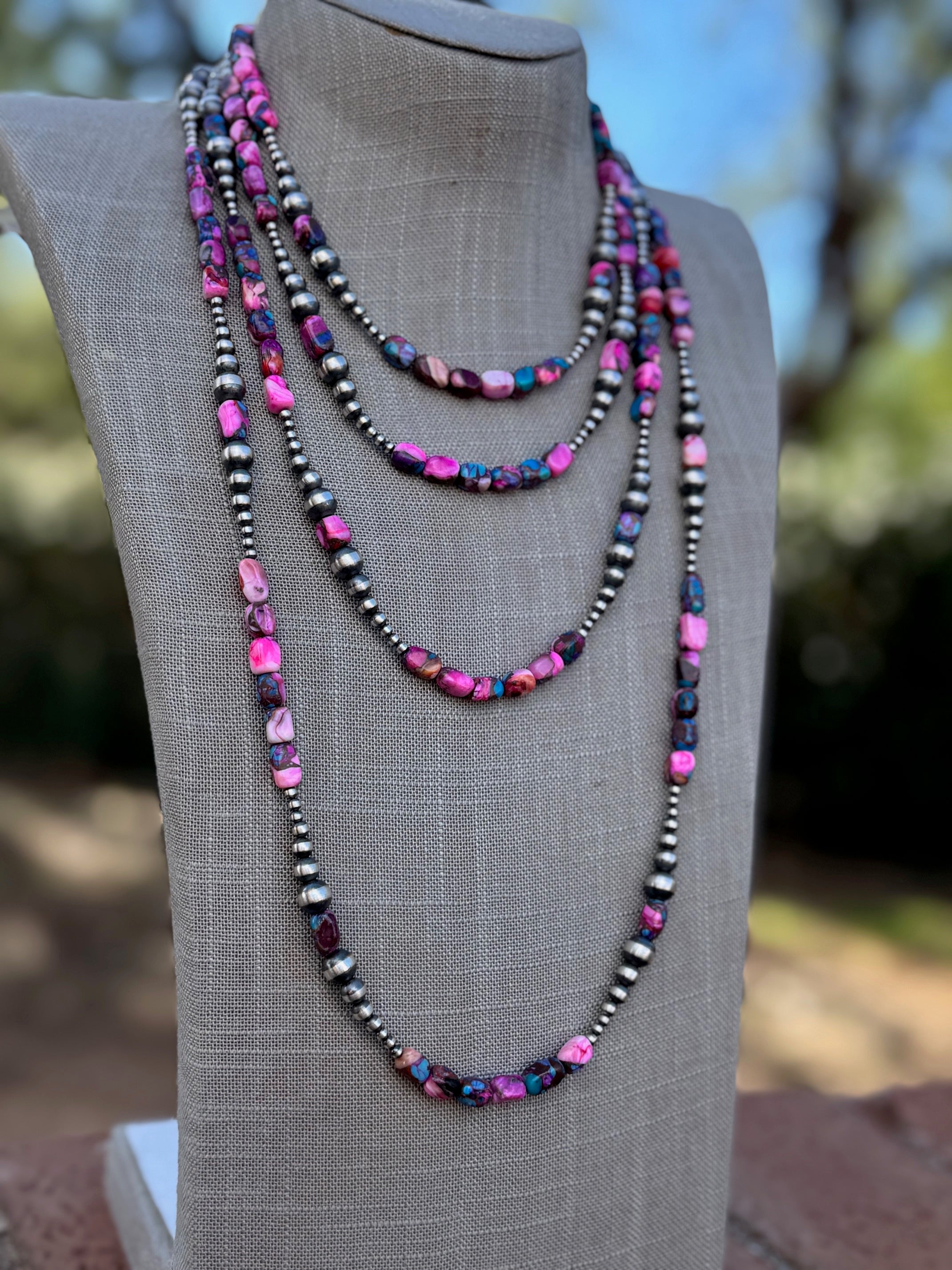 Handcrafted Sterling Silver & Pink Dream 3-8mm Beaded Necklace