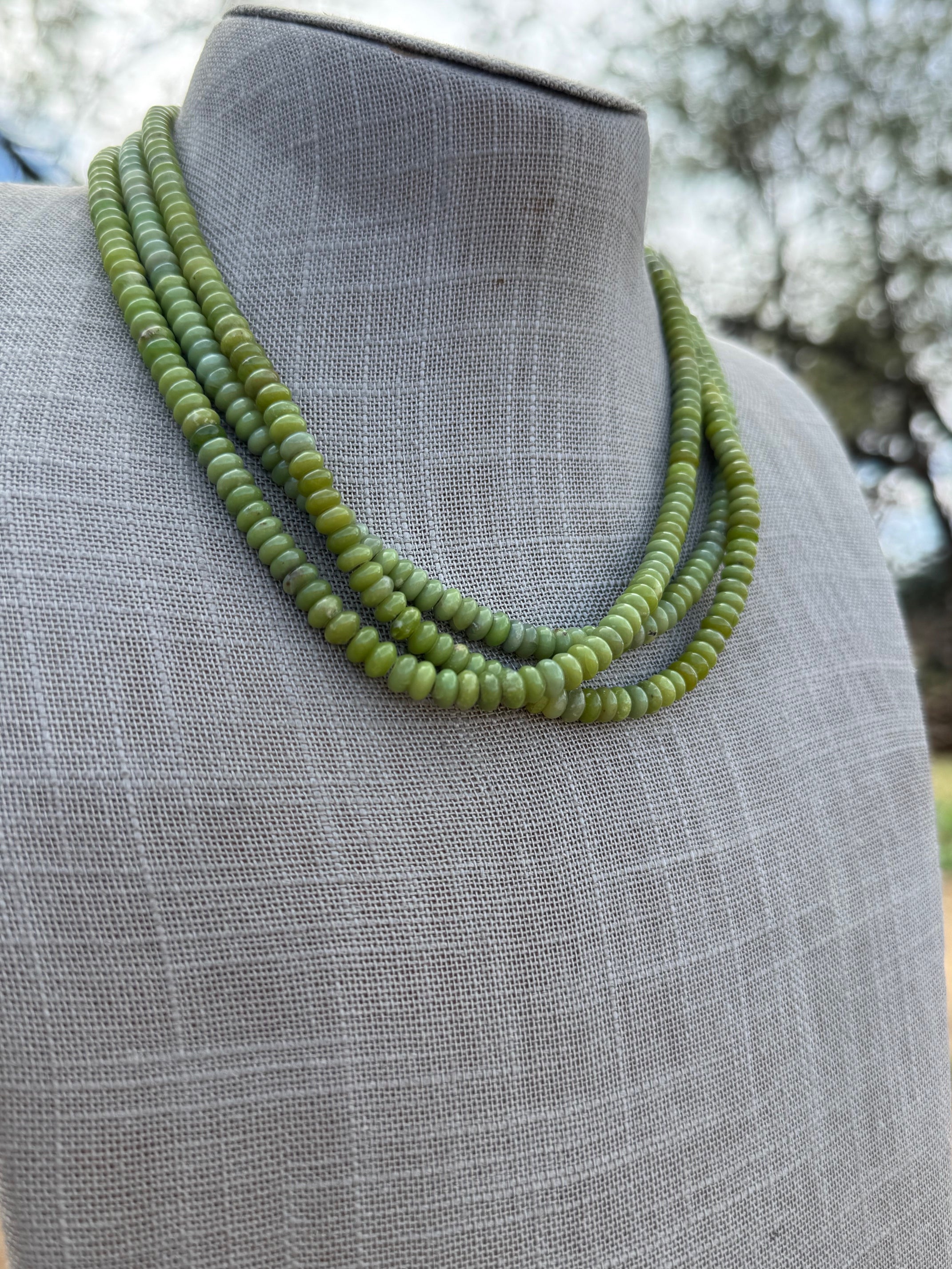 Handcrafted Green Rolled Turquoise & Sterling Silver 5mm Beaded Necklace