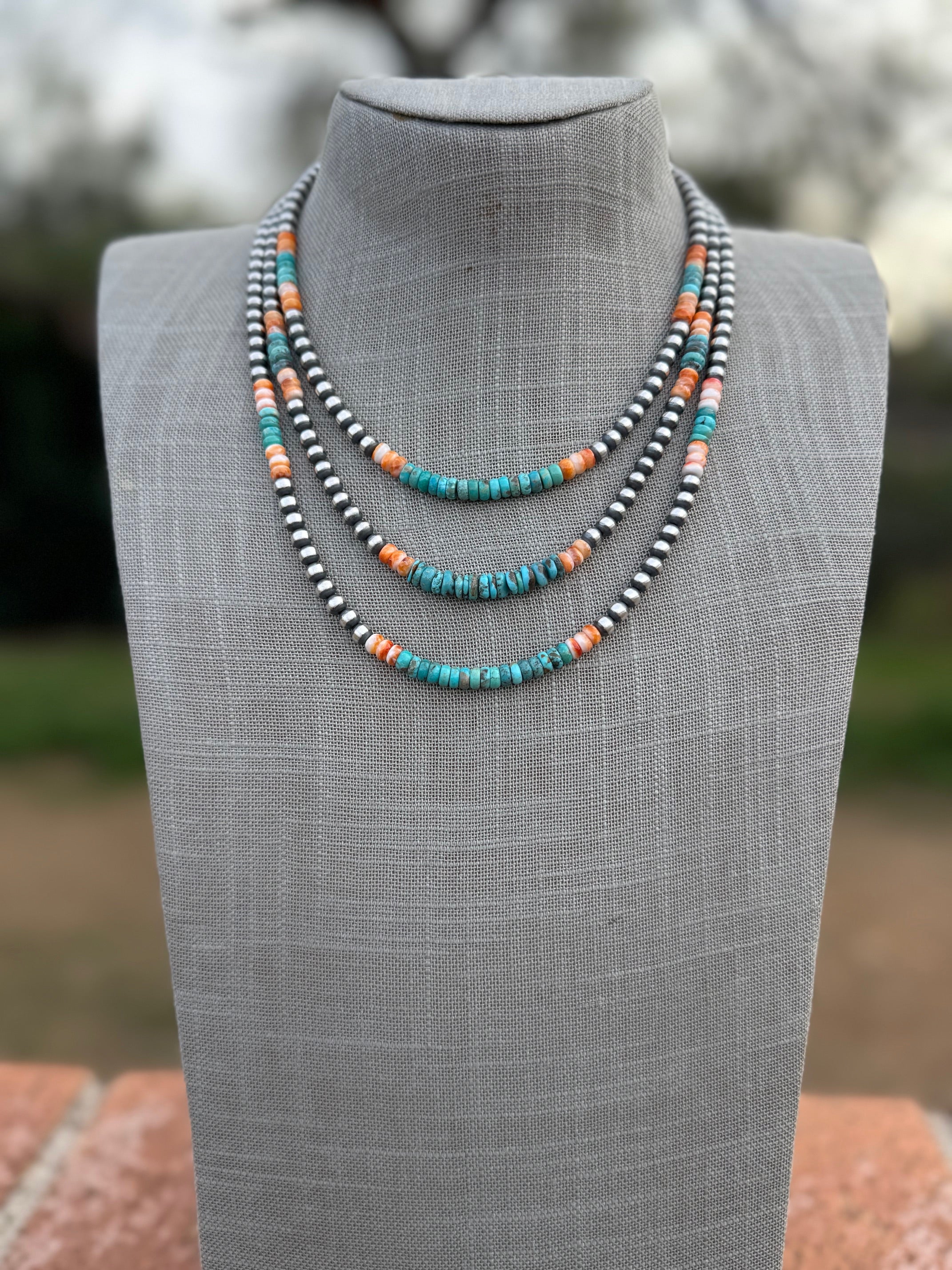 Handcrafted Spiny and Turquoise 4mm Beaded Necklace