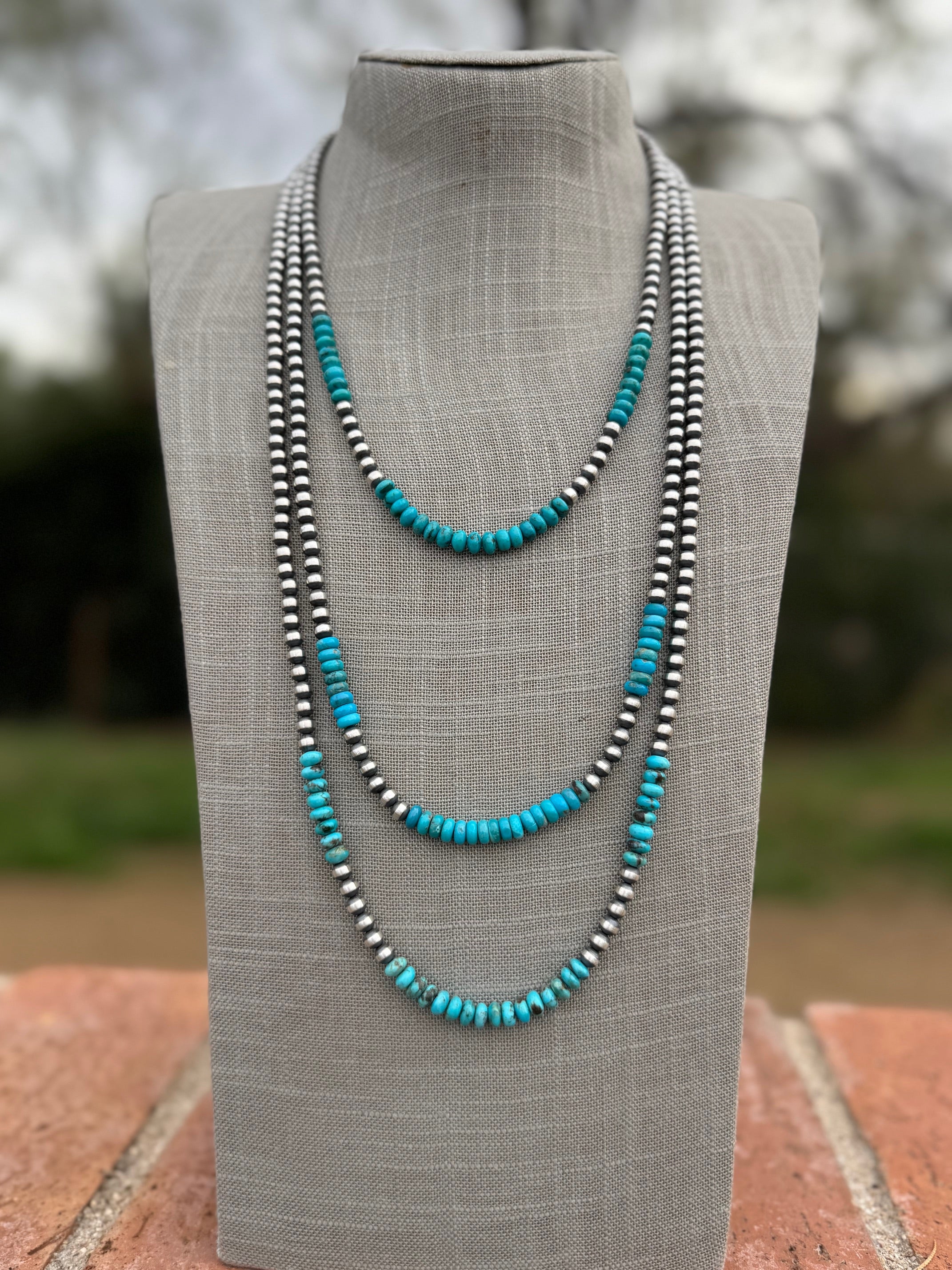 Handcrafted Rolled Kingman Turquoise & Sterling Silver 5mm Beaded Necklace