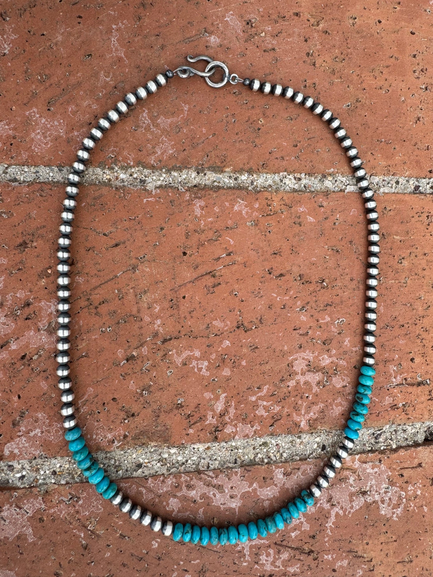 Handcrafted Rolled Kingman Turquoise & Sterling Silver 5mm Beaded Necklace