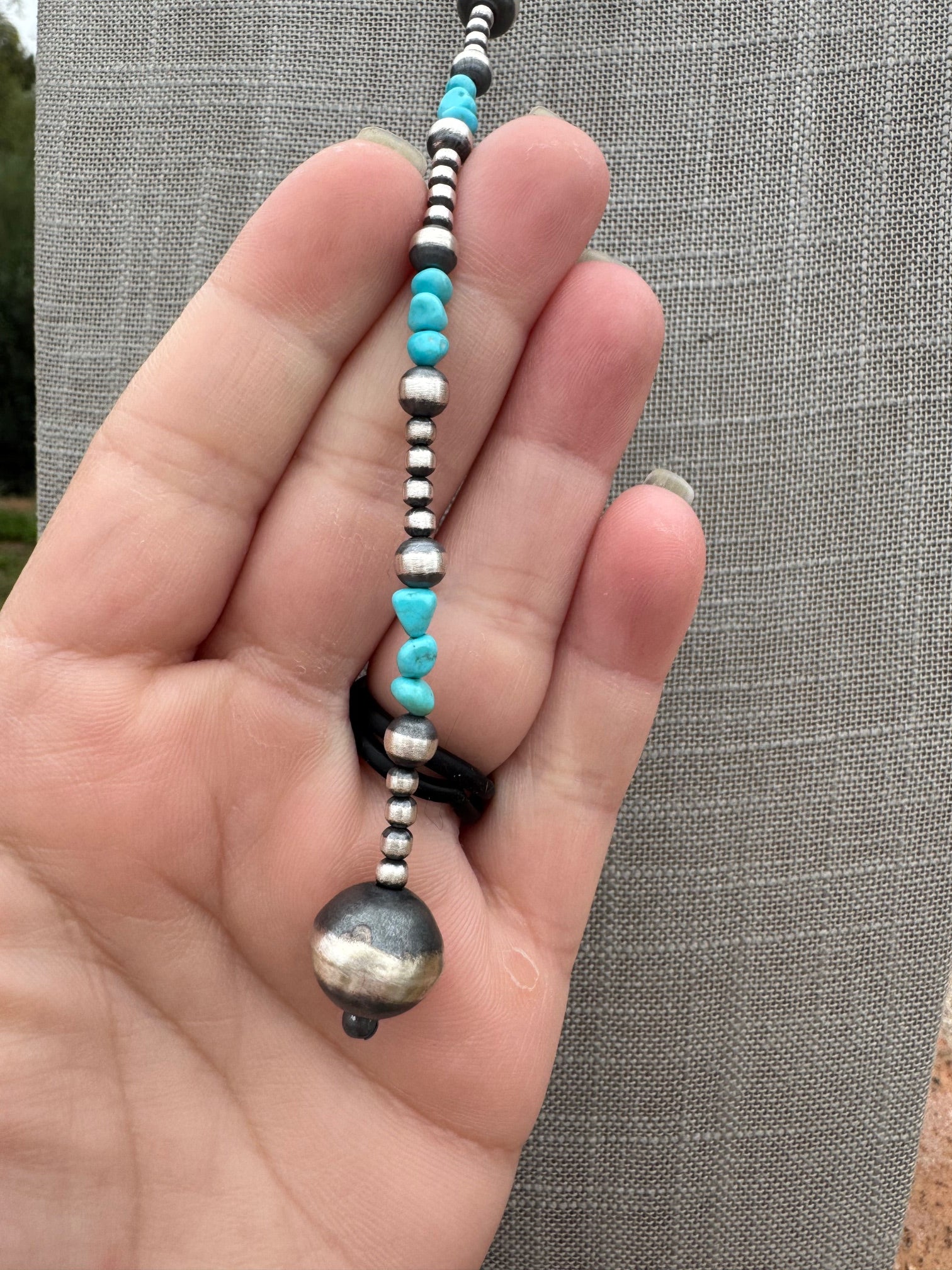 Handcrafted Turquoise & Sterling Silver 3-12mm Beaded Lariat Necklace 20"