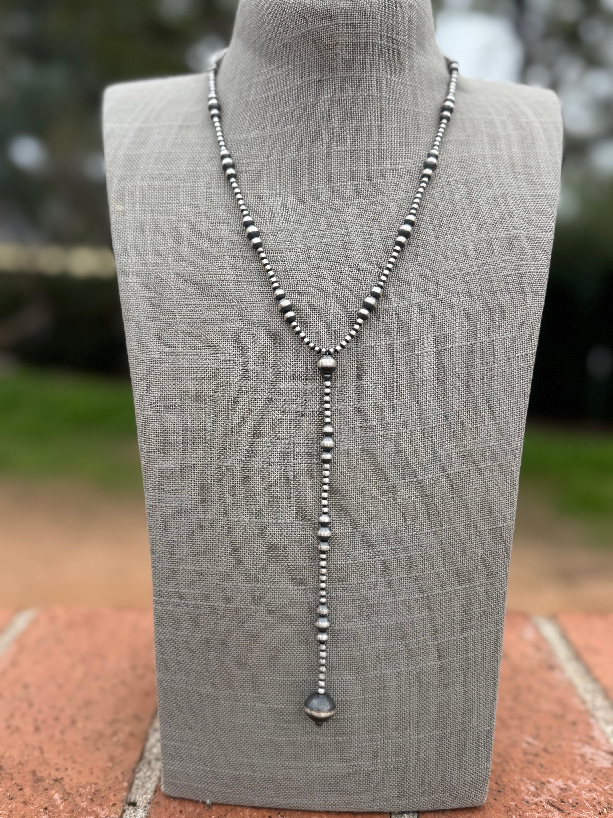 Handcrafted Sterling Silver Pearls 3-12mm Beaded Lariat Necklace 20"