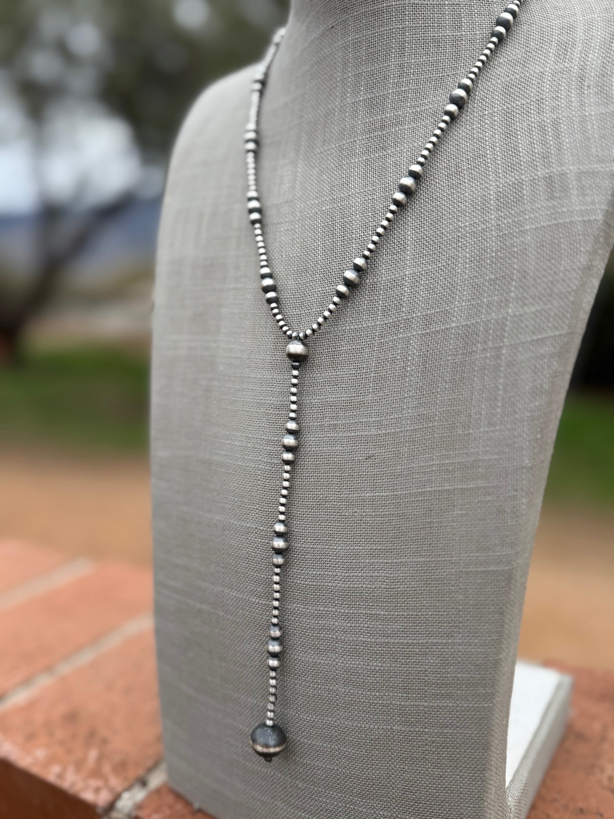 Handcrafted Sterling Silver Pearls 3-12mm Beaded Lariat Necklace 20"