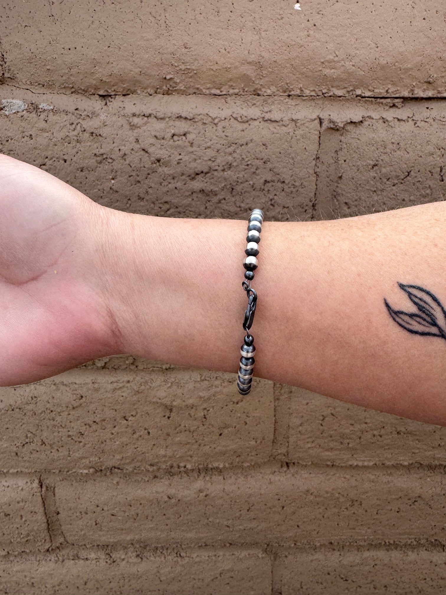 Handcrafted Orange Spiny, Turquoise & Sterling Silver 5mm Beaded Bracelet 7.5"