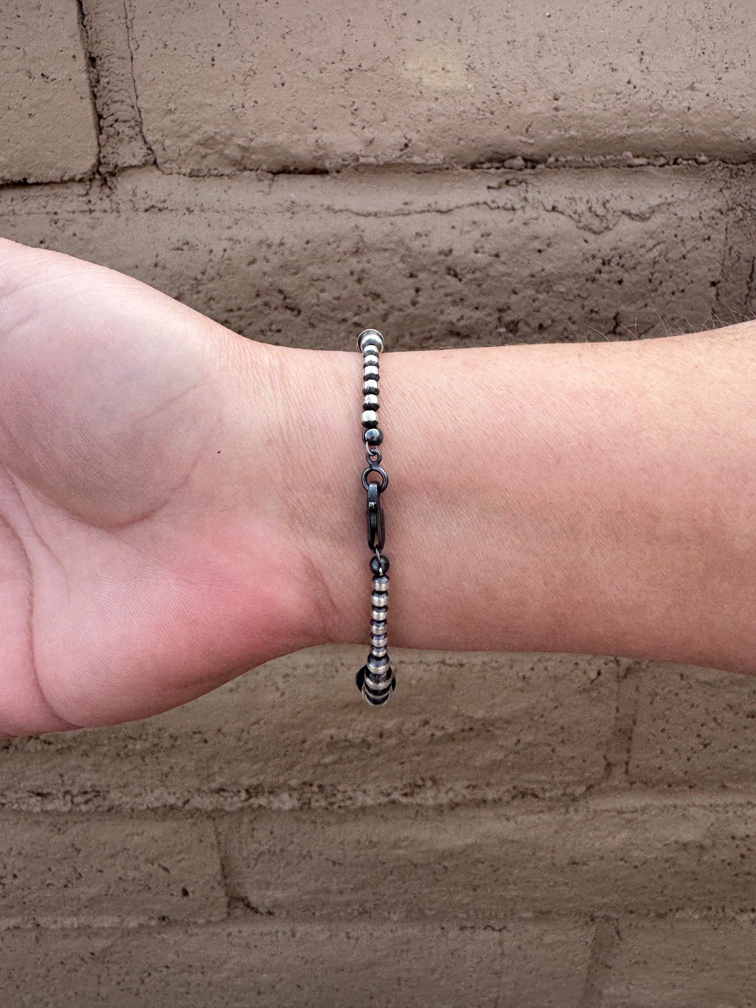 Handcrafted Multi Stone & Sterling Silver 3-6mm Beaded Bracelet 7.5"