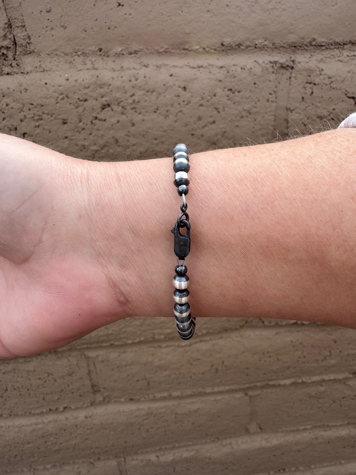 Handcrafted Cle'vara Turquoise & Sterling Silver 5mm Beaded Bracelet 7.5"