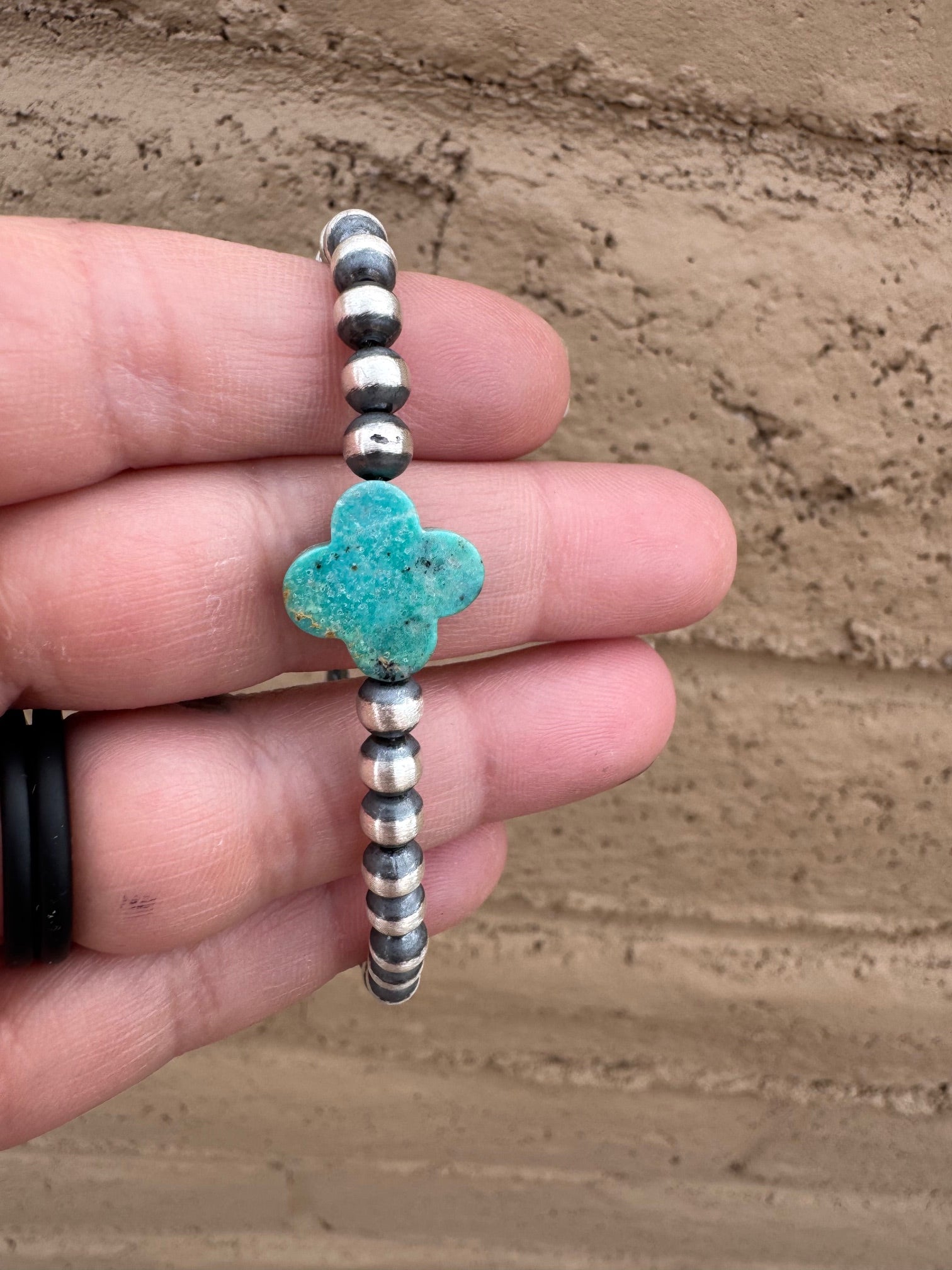 Handcrafted Cle'vara Turquoise & Sterling Silver 5mm Beaded Bracelet 7.5"