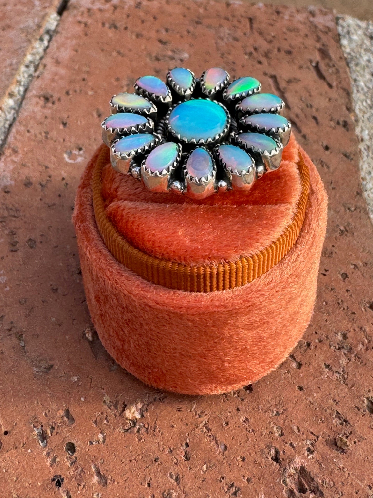 Handmade Blue Opal, Multi Color Opal & Sterling Silver Adjustable Ring