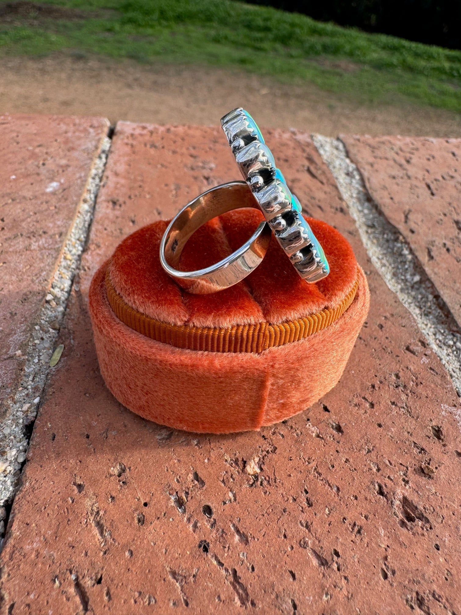 Handmade Blue Opal, Multi Color Opal & Sterling Silver Adjustable Ring