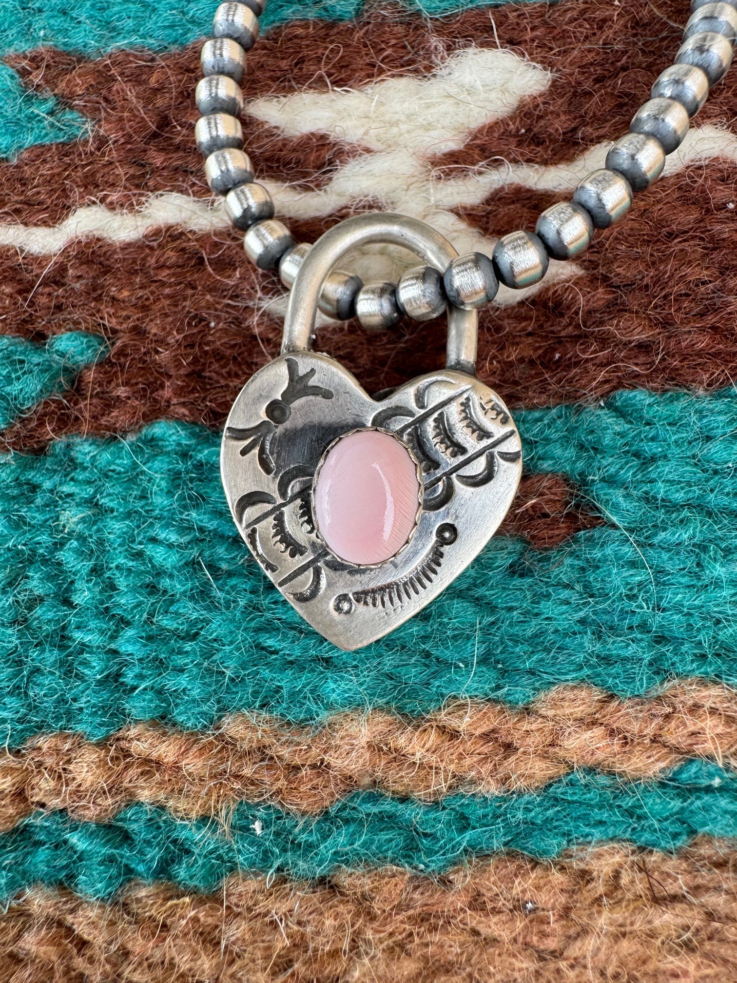 Handcrafted Queen Pink Conch & Sterling Silver Heart Locket Pendant