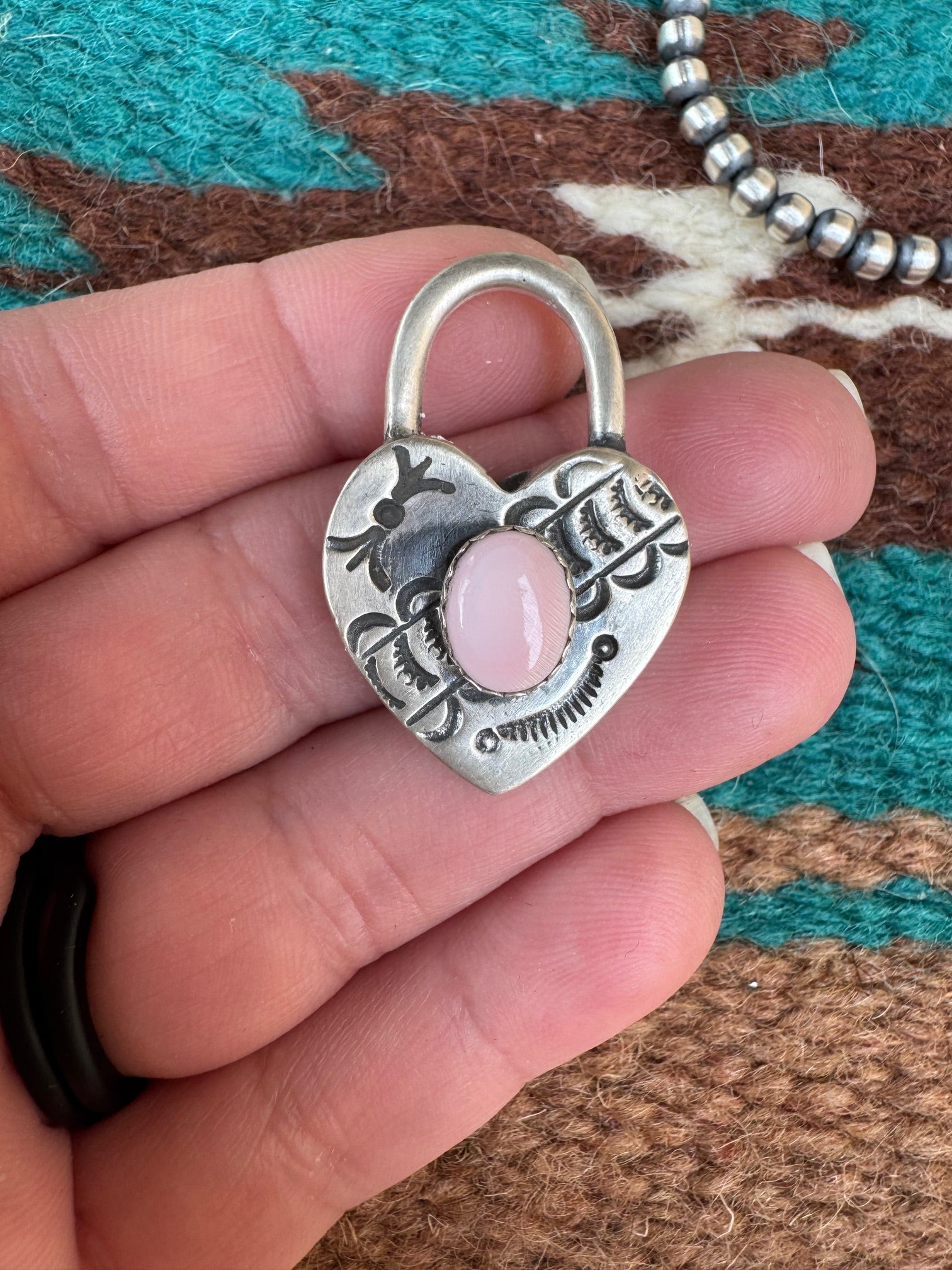 Handcrafted Queen Pink Conch & Sterling Silver Heart Locket Pendant