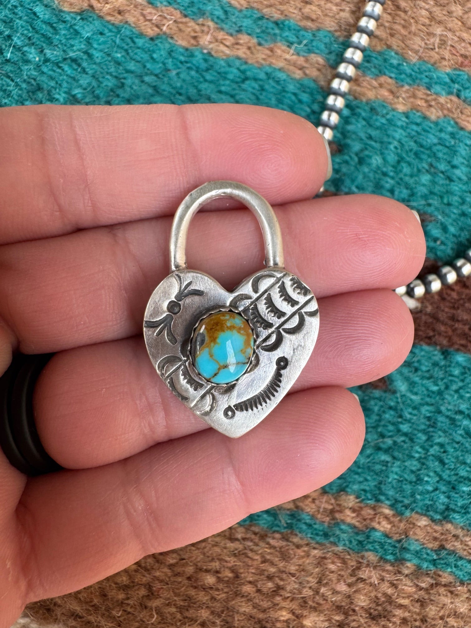 Handcrafted Pilot Mountain Turquoise & Sterling Silver Heart Locket Pendant
