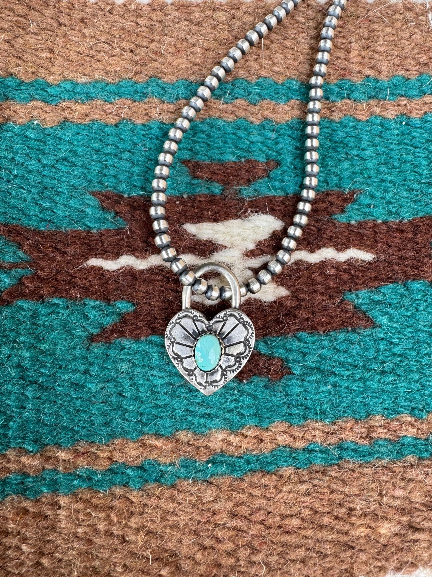 Handcrafted Kingman Turquoise & Sterling Silver Heart Locket Pendant