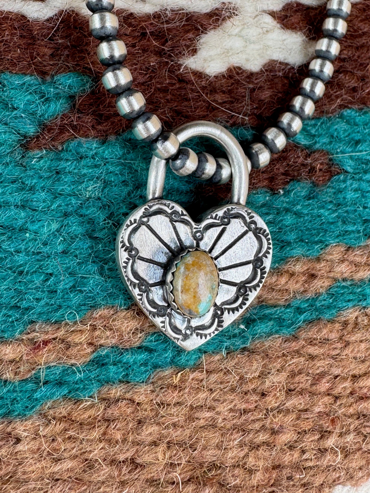 Handcrafted Kingman Turquoise & Sterling Silver Heart Locket Pendant