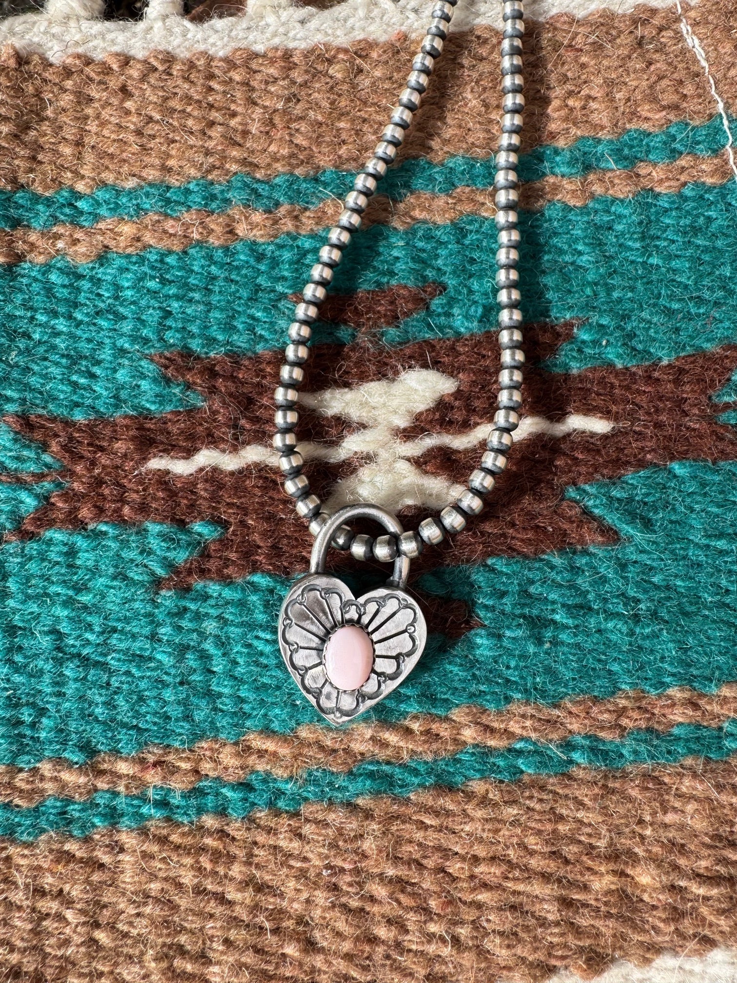 Handcrafted Queen Pink Conch & Sterling Silver Heart Locket Pendant by Leroy James