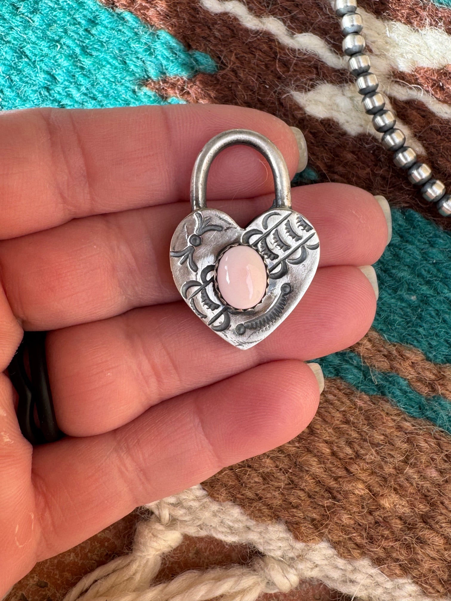 Handcrafted Queen Pink Conch & Sterling Silver Heart Locket Pendant by Leroy James