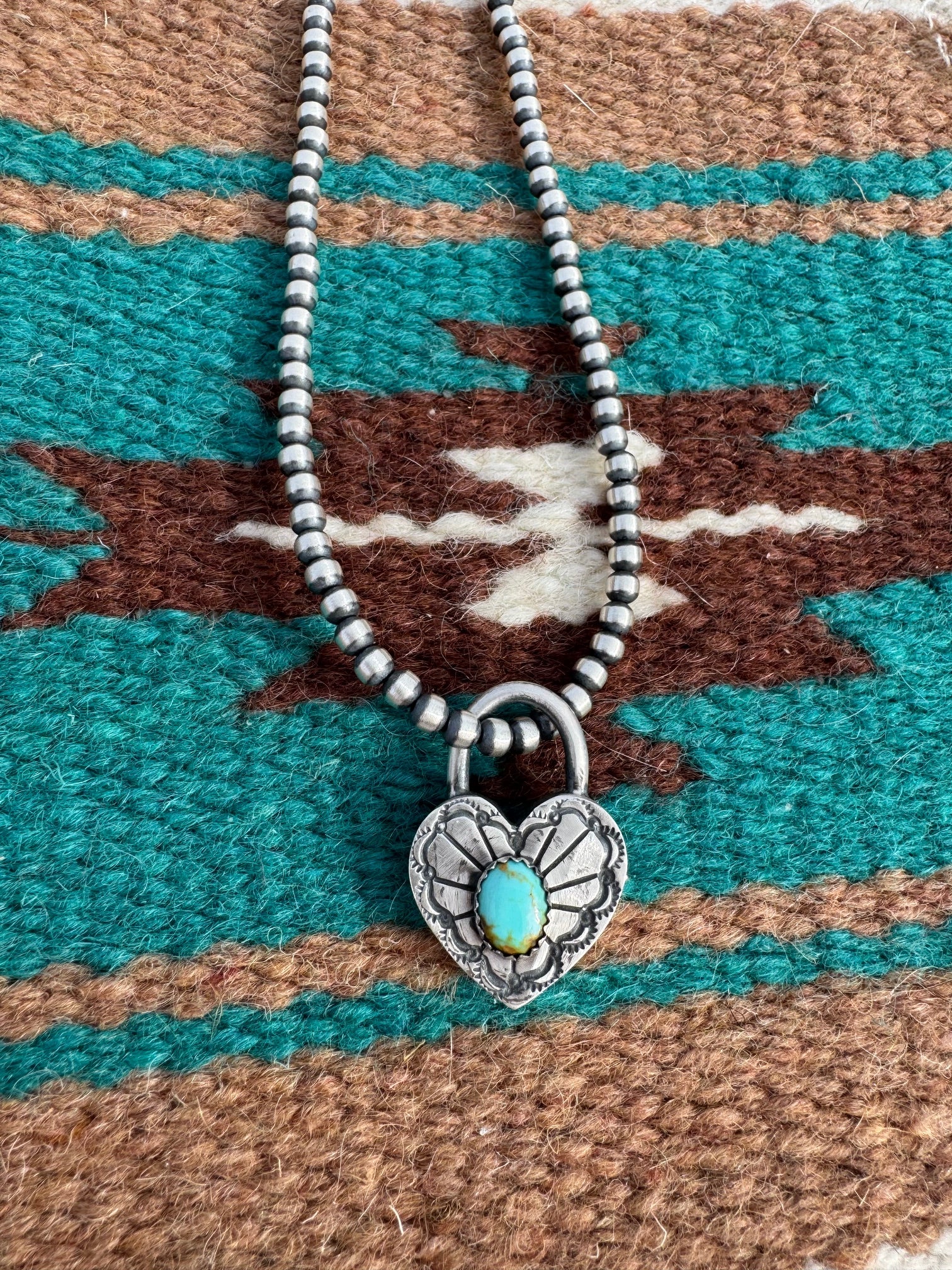 Handcrafted Pilot Mountain Turquoise & Sterling Silver Heart Locket Pendant by Leroy James