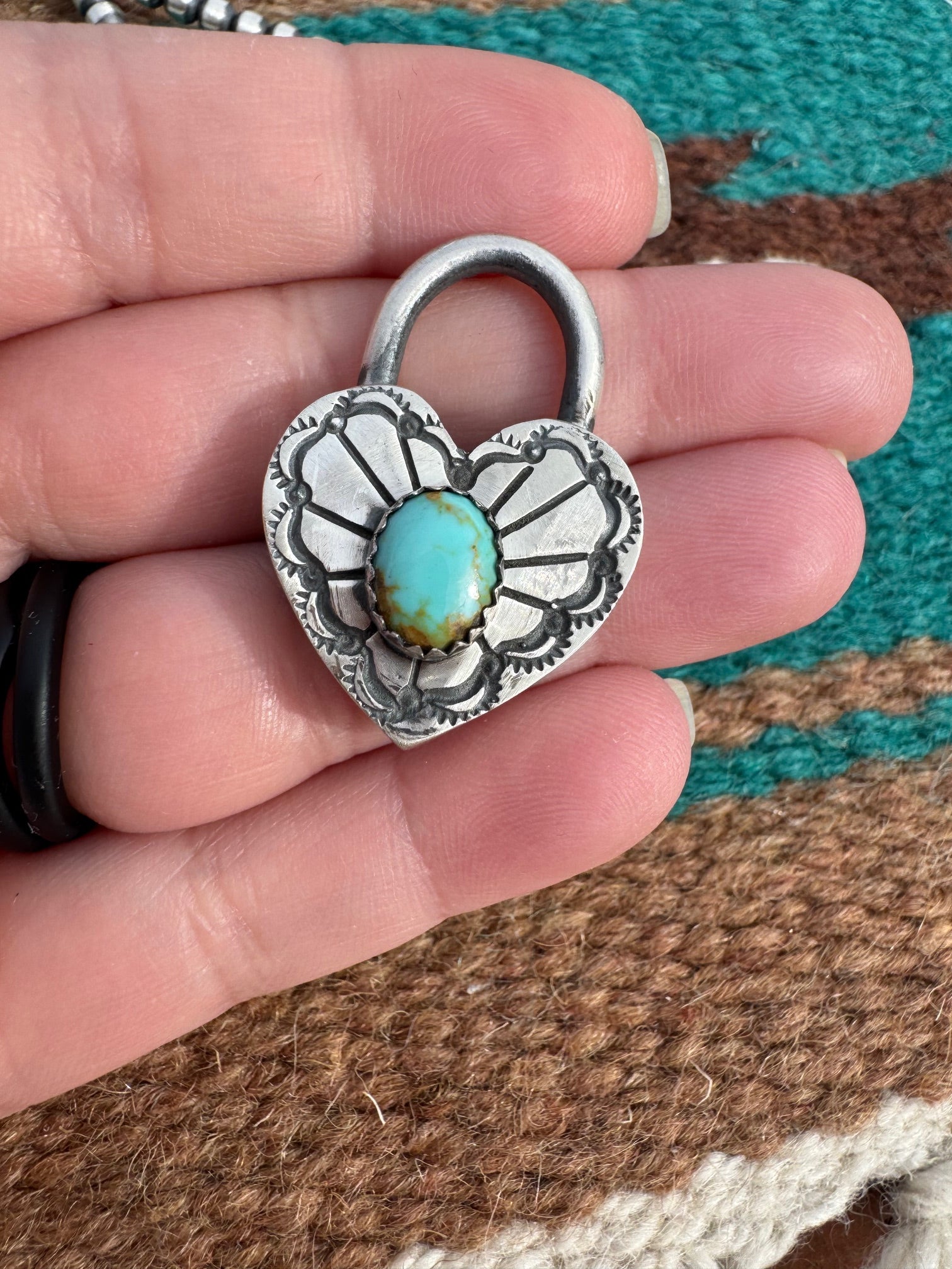 Handcrafted Pilot Mountain Turquoise & Sterling Silver Heart Locket Pendant by Leroy James