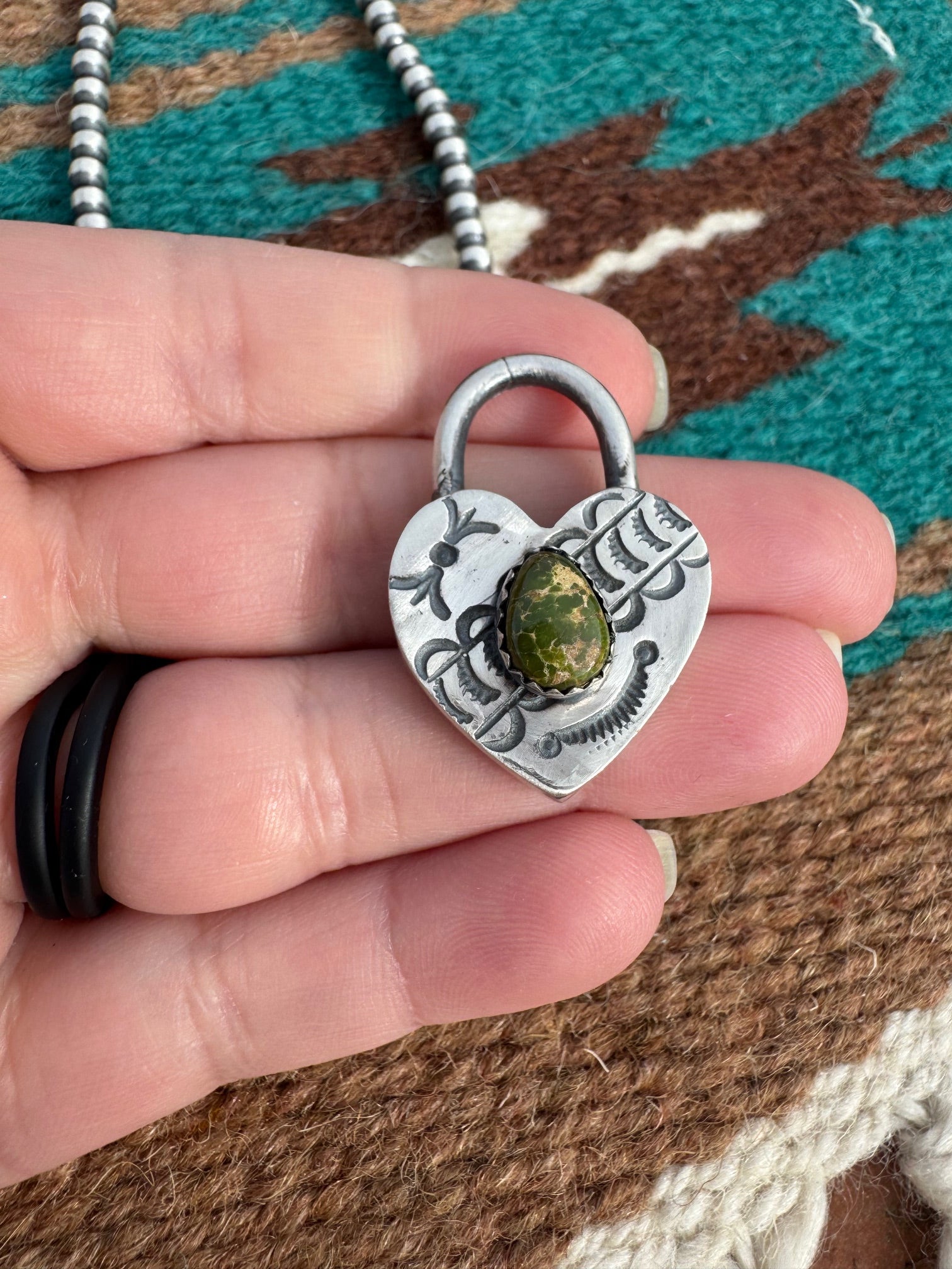 Handcrafted Sonoran Mountain Turquoise & Sterling Silver Heart Locket Pendant by Leroy James