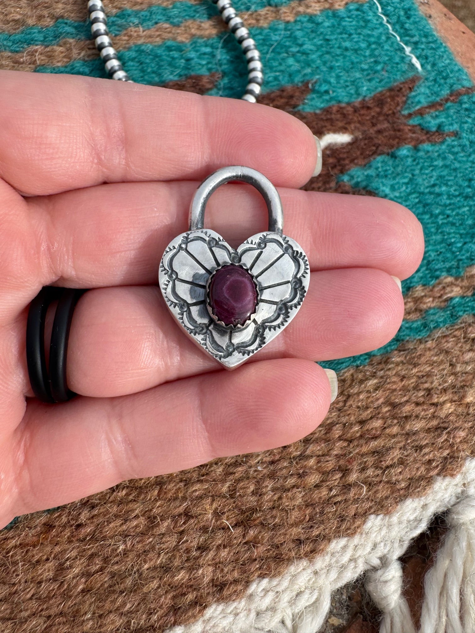 Handcrafted Purple Spiny & Sterling Silver Heart Locket Pendant by Leroy James