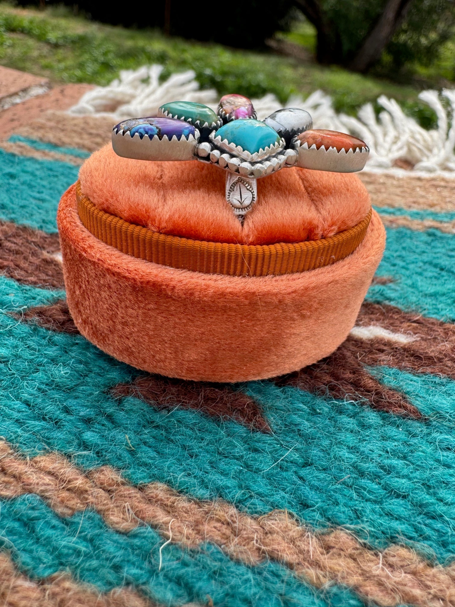 Handmade Multi Stone & Sterling Silver Crescent Adjustable Ring