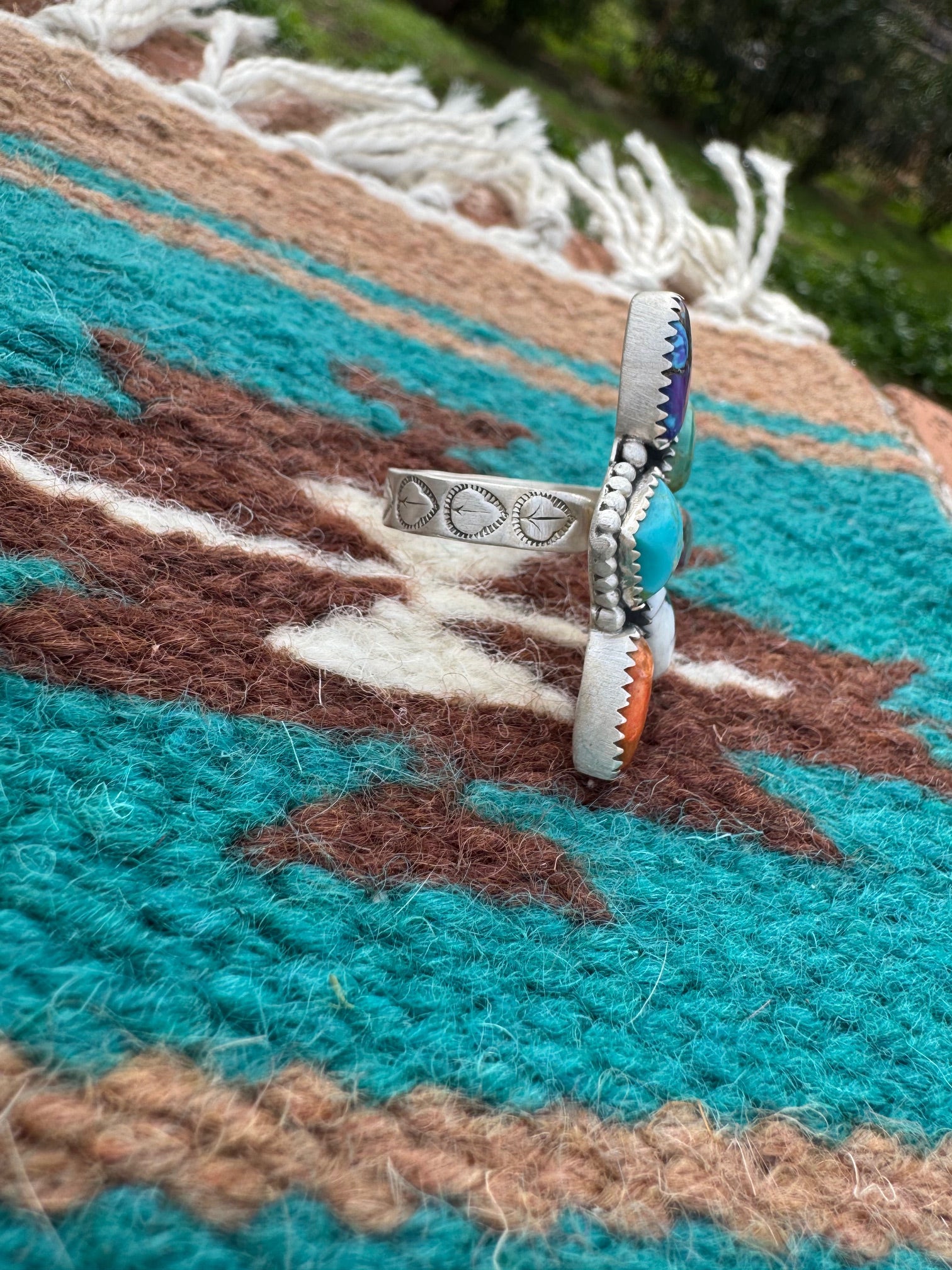 Handmade Multi Stone & Sterling Silver Crescent Adjustable Ring