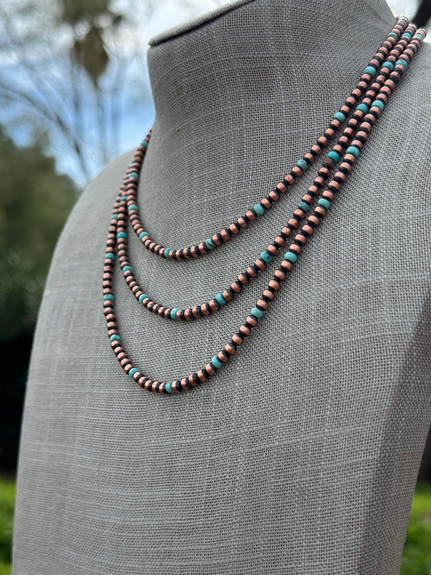 Handcrafted Turquoise & Copper 4mm Beaded Necklace