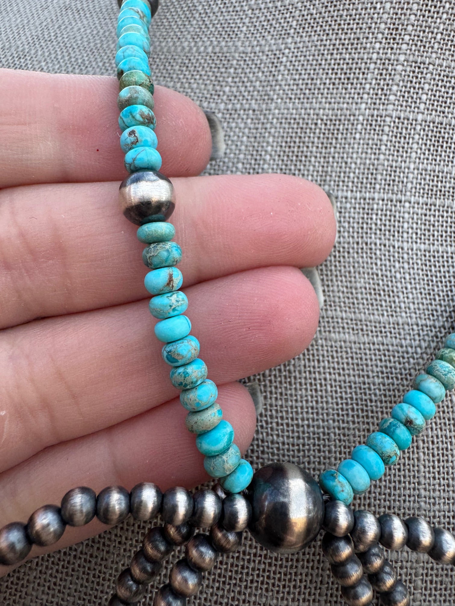 Handcrafted Sterling Silver & Rolled Turquoise Pearl Beaded Bow Tie Necklace 18"