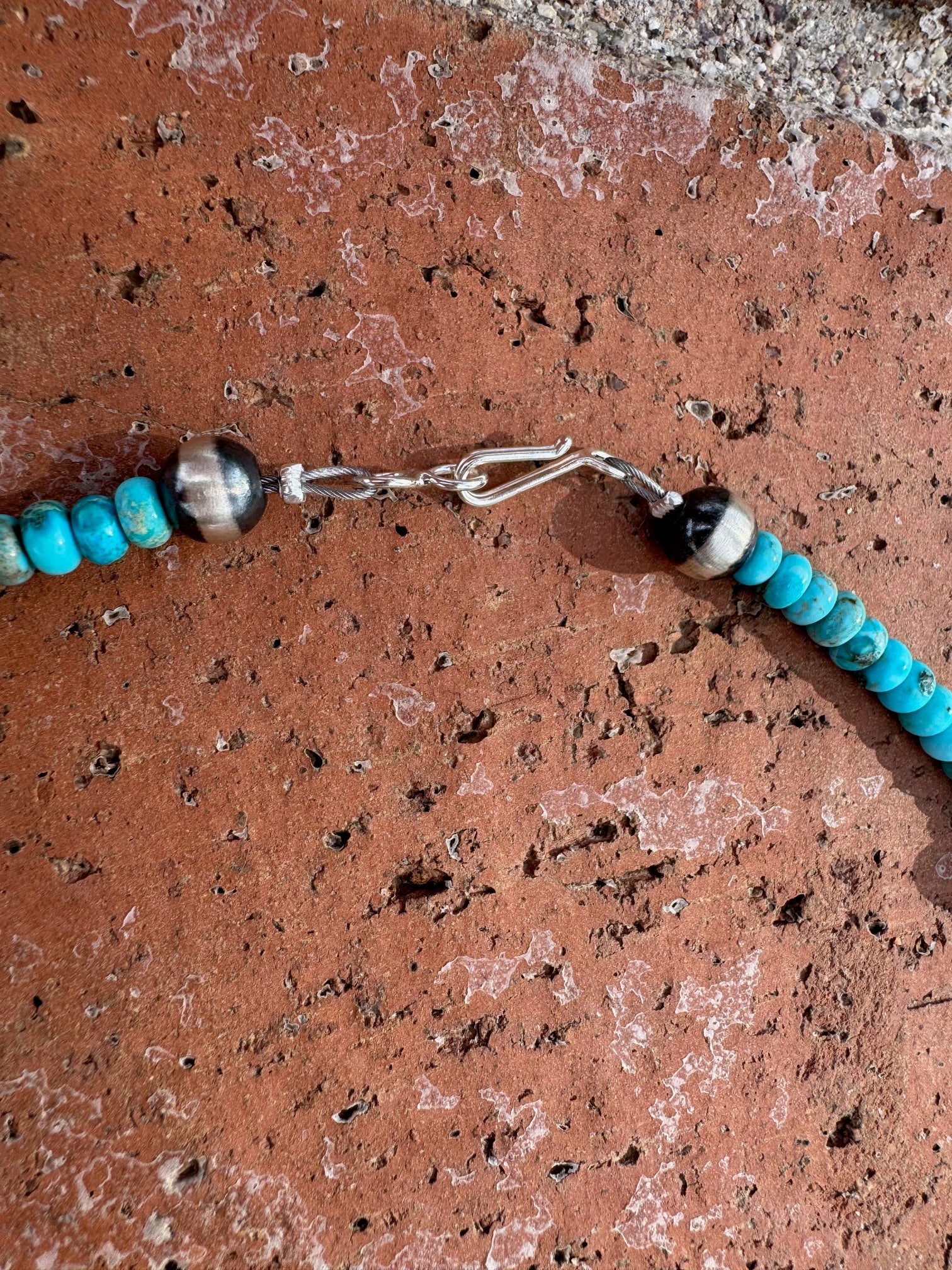 Handcrafted Sterling Silver & Rolled Turquoise Pearl Beaded Bow Tie Necklace 18"