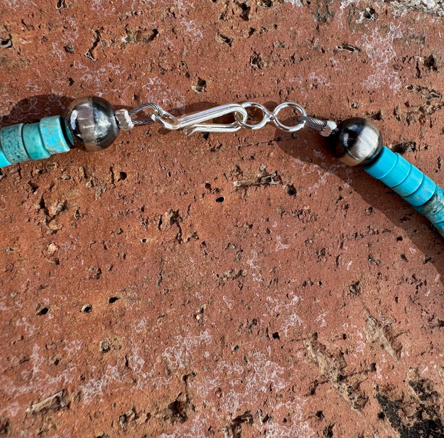 Handcrafted Sterling Silver & Turquoise Pearl Beaded Bow Tie Necklace 18"