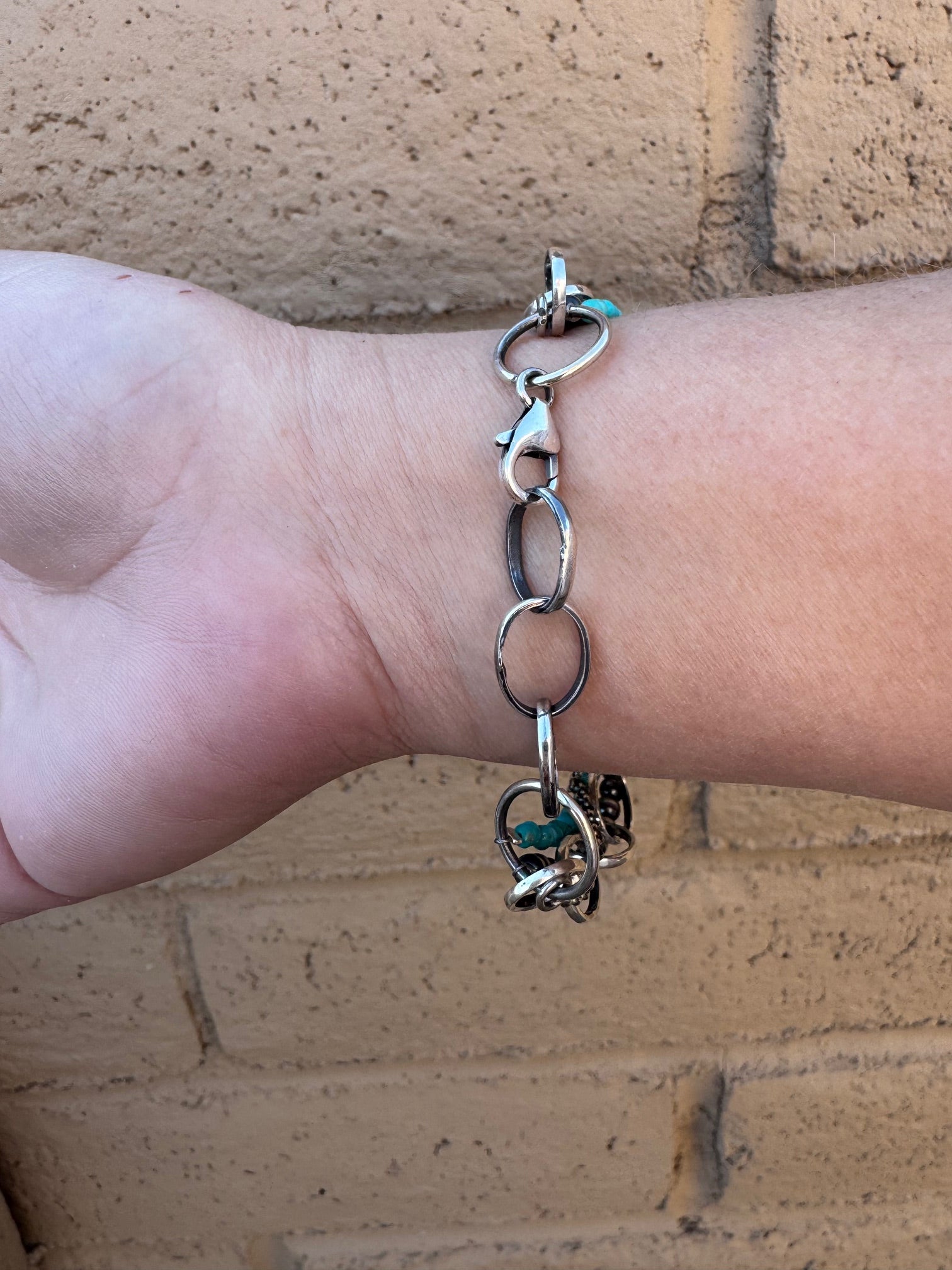 Handmade Turquoise and Sterling Silver 4 Strand 3-4mm Beaded Bracelet 7"-8"