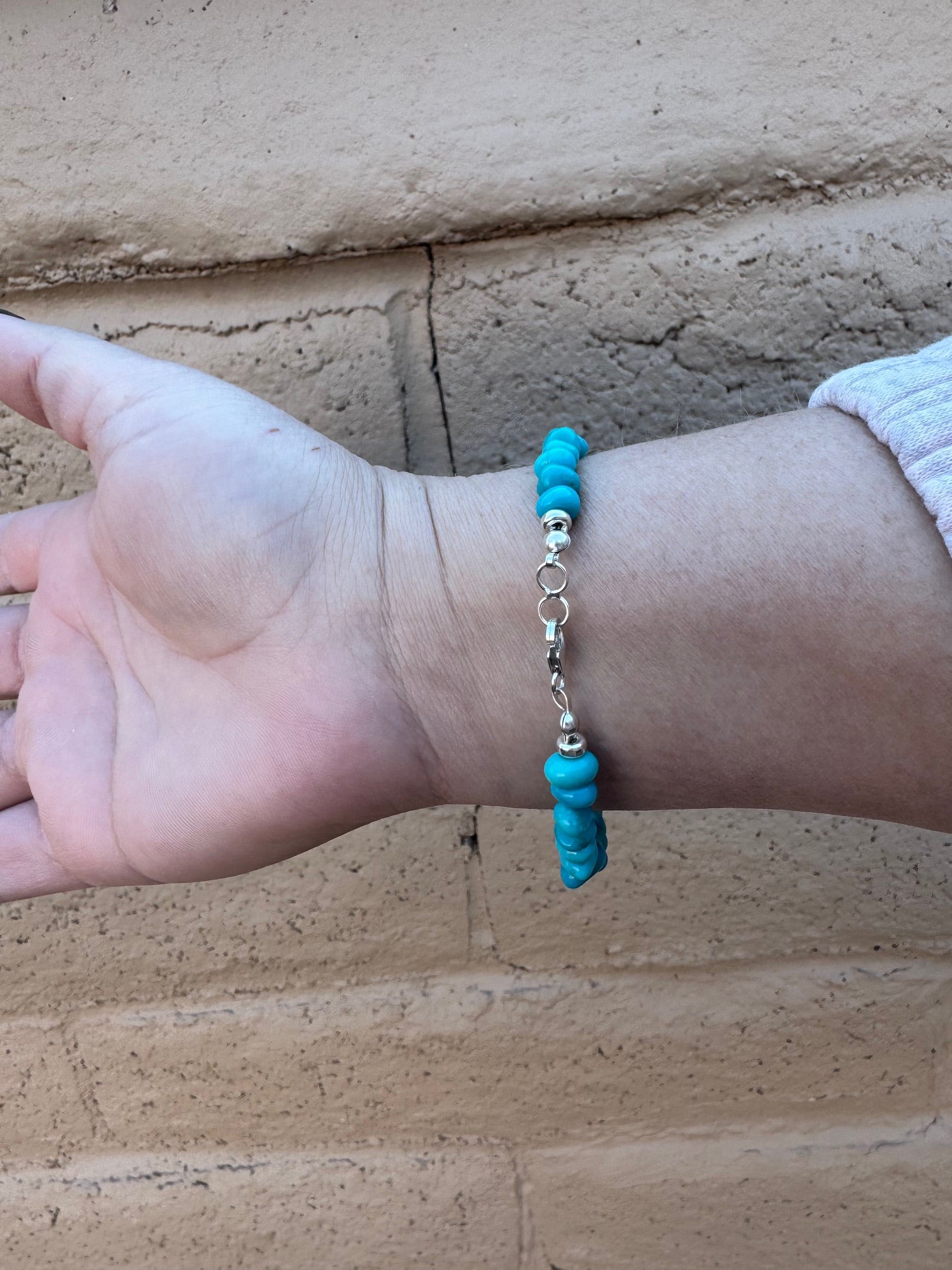Handcrafted Turquoise & Sterling Silver Beaded Bracelet