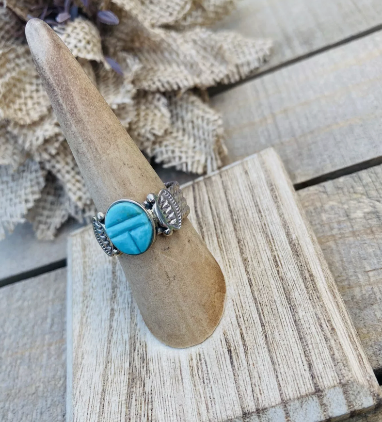 Navajo Sterling Silver & Turquoise Inlay Ring Size 6.25