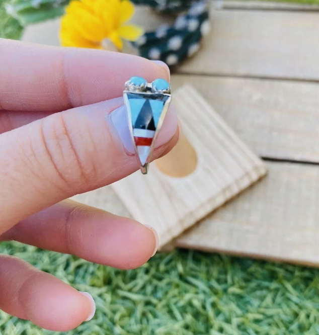 Handcrafted Sterling Silver & Multi Stone Inlay Ring Size 5