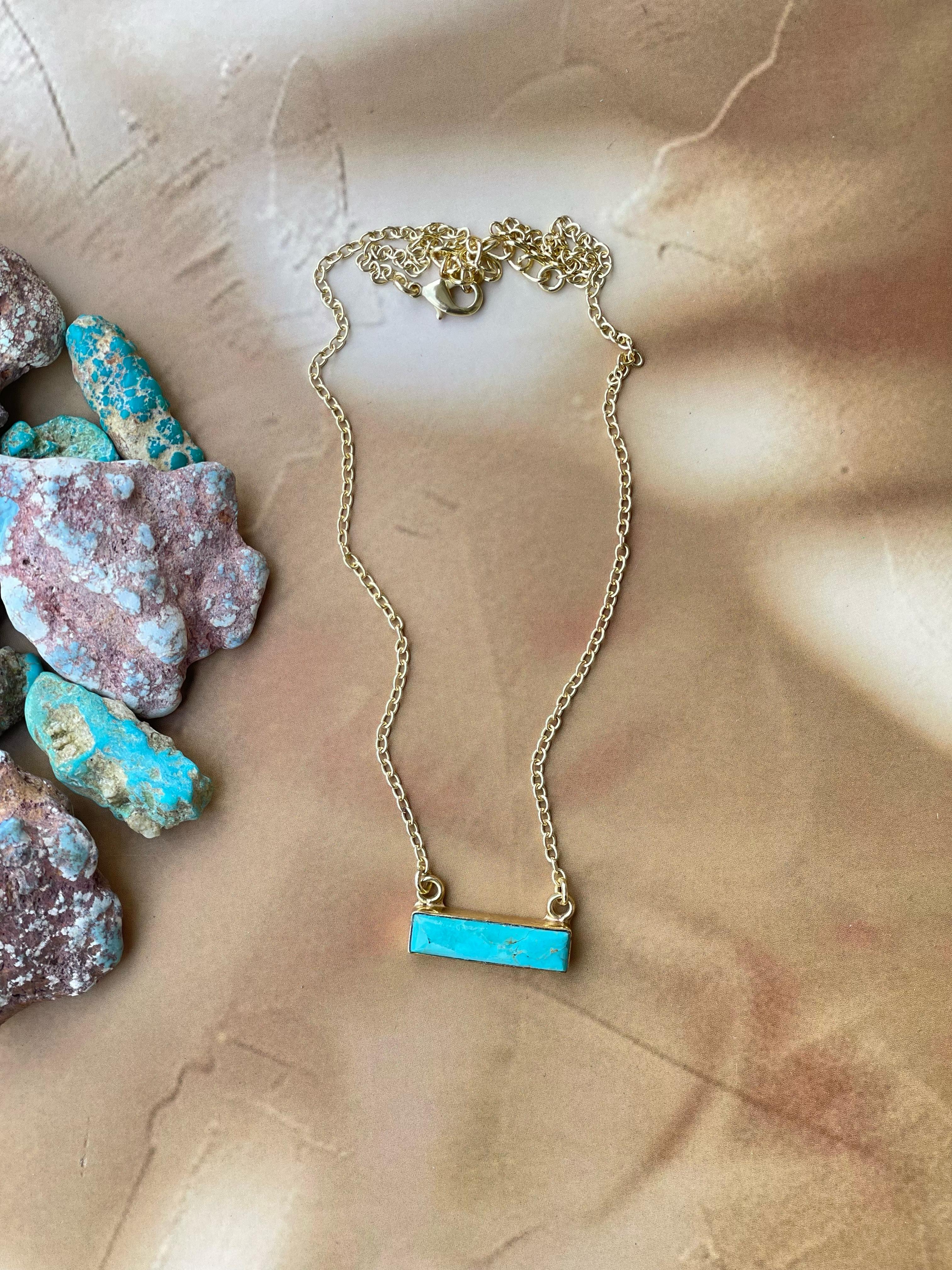 “The Golden Collection” Handmade Natural Turquoise Gold Plated Bar Necklace