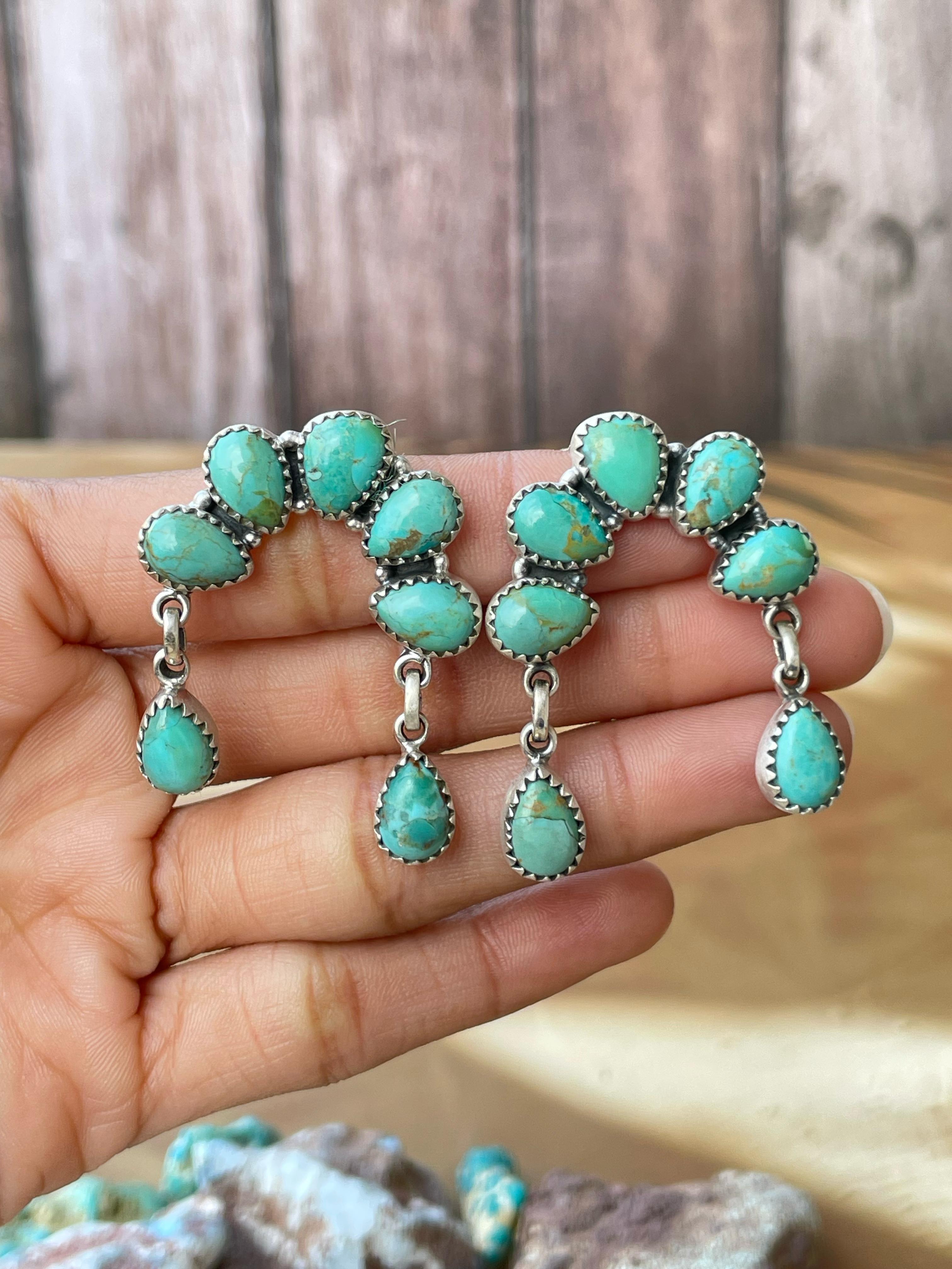 Handmade Sterling Silver post earring, Options-Paloma turquoise, Sonoran mountain, Dahlia rose, Mojave Turquoise, Signed Nizhoni