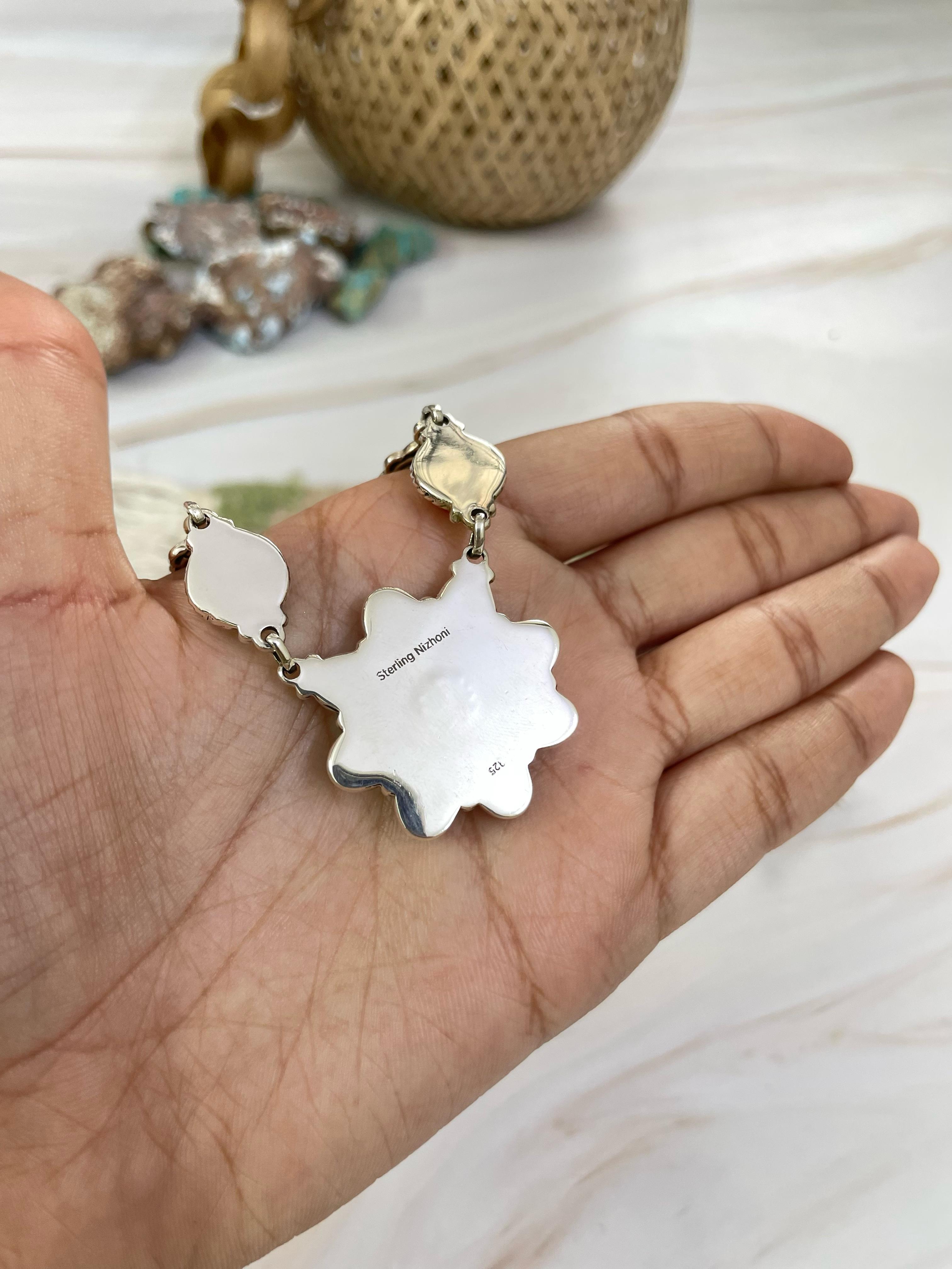 Handmade Sterling Silver, ROSE DAHLIA, PINK OPAL Necklace Signed Nizhoni