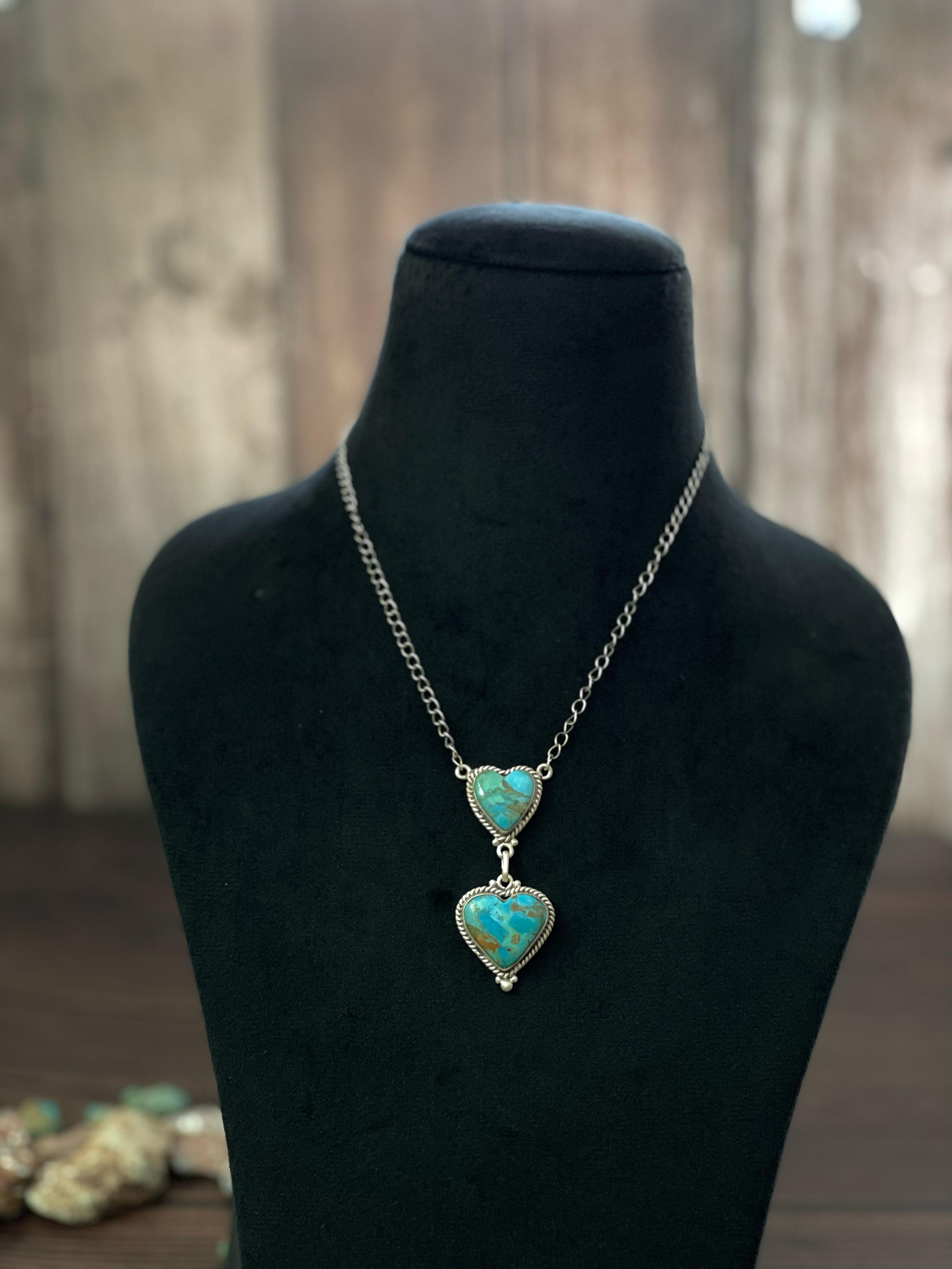 Handmade Sterling Silver Rose Dahlia, Purple, Orange Mojave, Royston Turquoise, Mojave, Green Mojave, Turquoise-Coral Mix, Purple Kingman Mojave Necklace, Signed Nizhoni